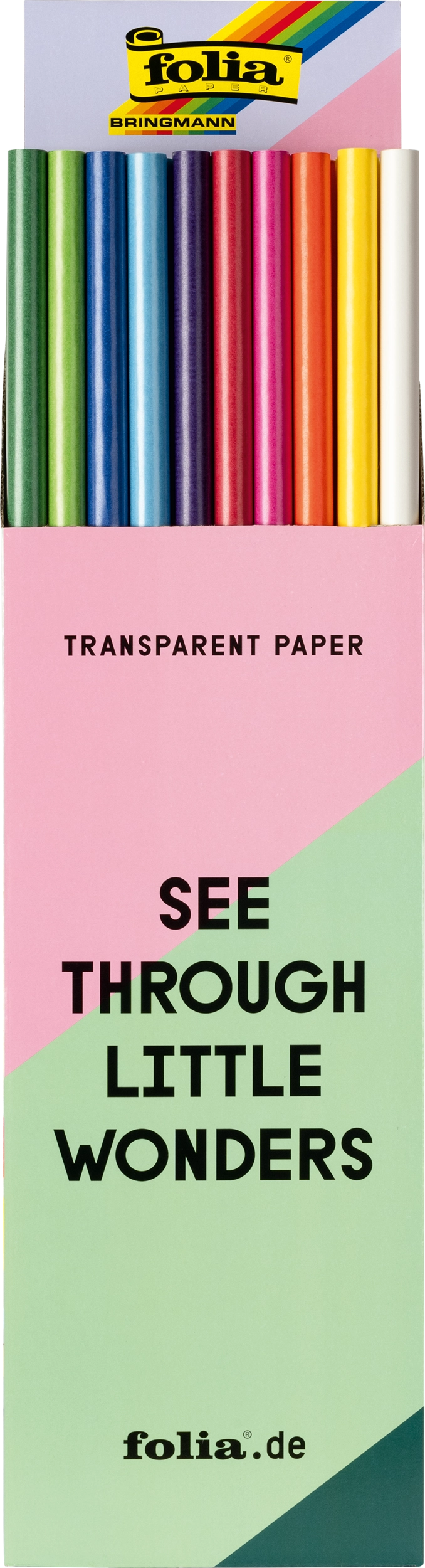 Transparentpapier Display, Basic Colour Mix, 70 x 100 cm, 42 g/m², 100 Rollen
