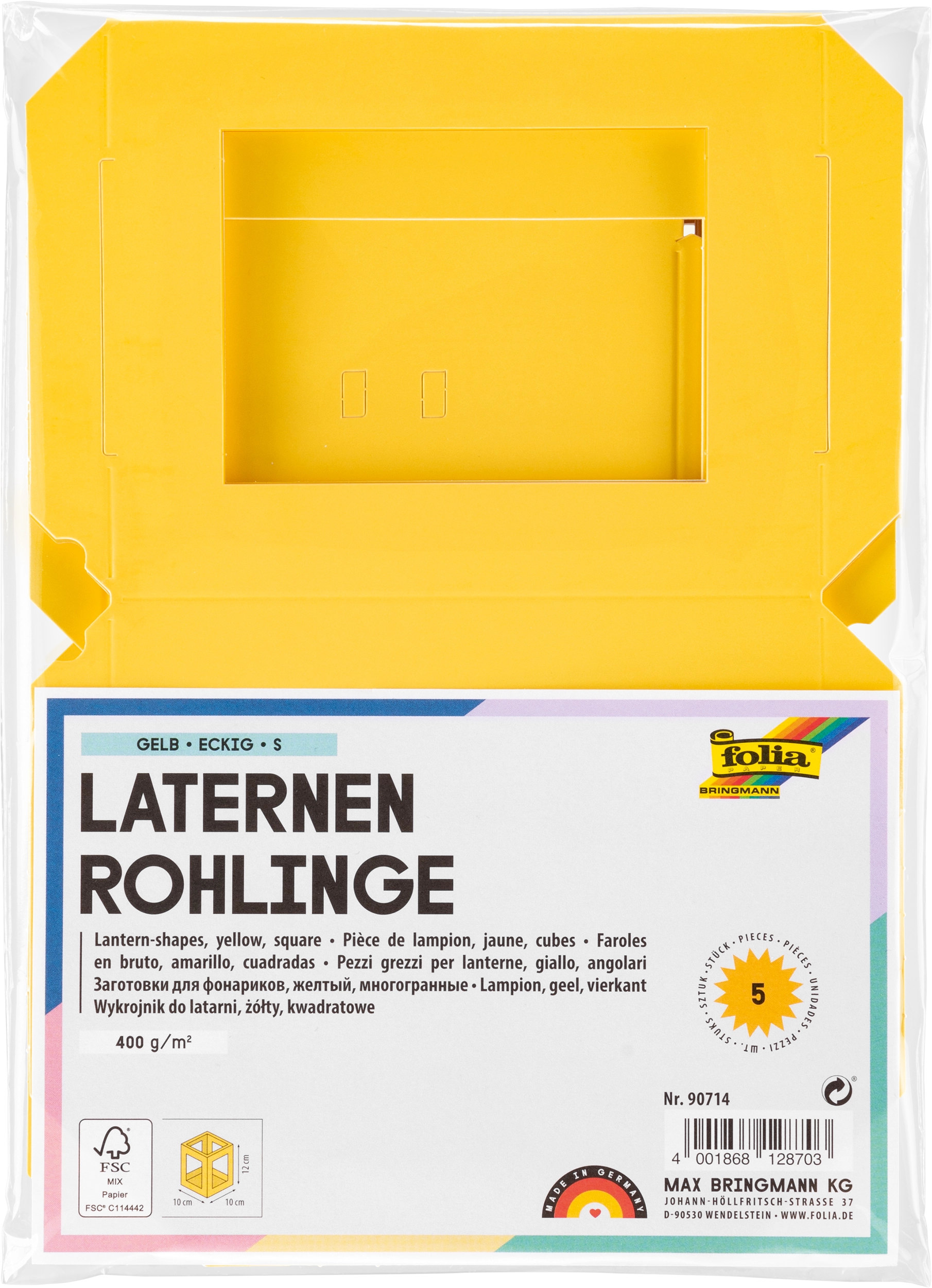 Laternen-Rohlinge, Eckig, Gelb, S, 400 g/m², 5 Stück