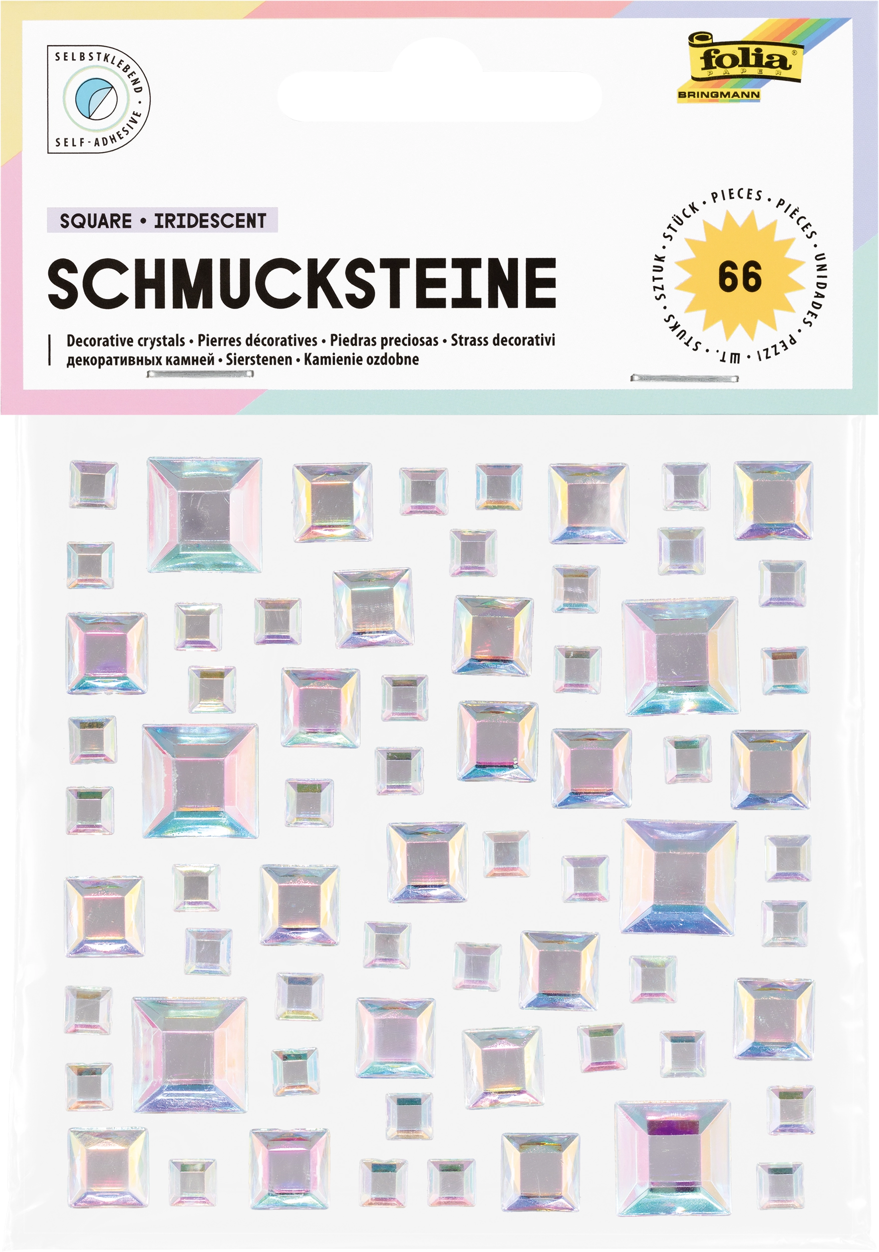 Schmucksteine, Quadrate Irisierend, Ø 6, 9, 13 mm, 67 Stück