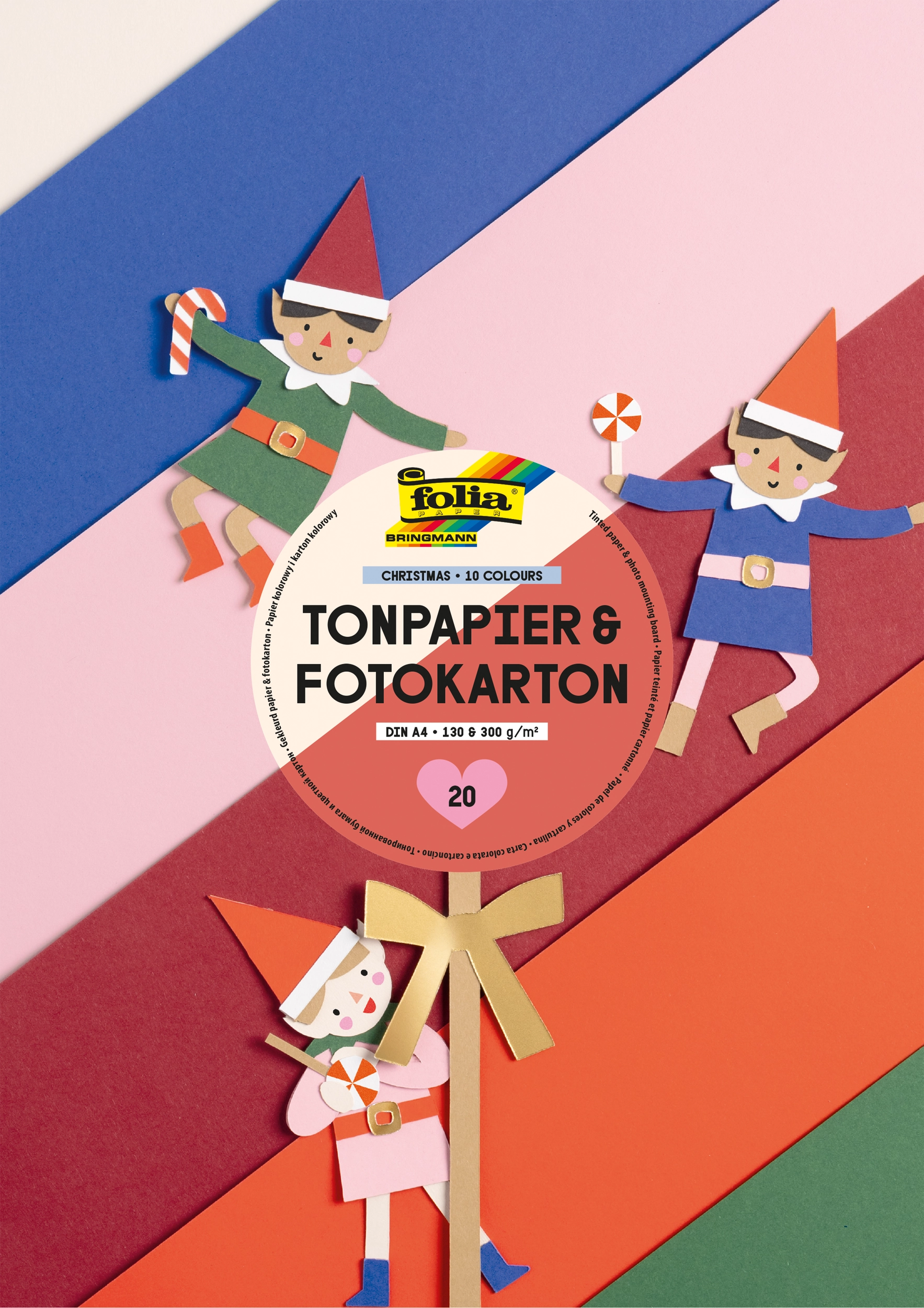 Tinted Paper & Photo Mountingboard, Christmas, 10 colours, DIN A4, 130 g/m², 300 g/m², 20 sheets