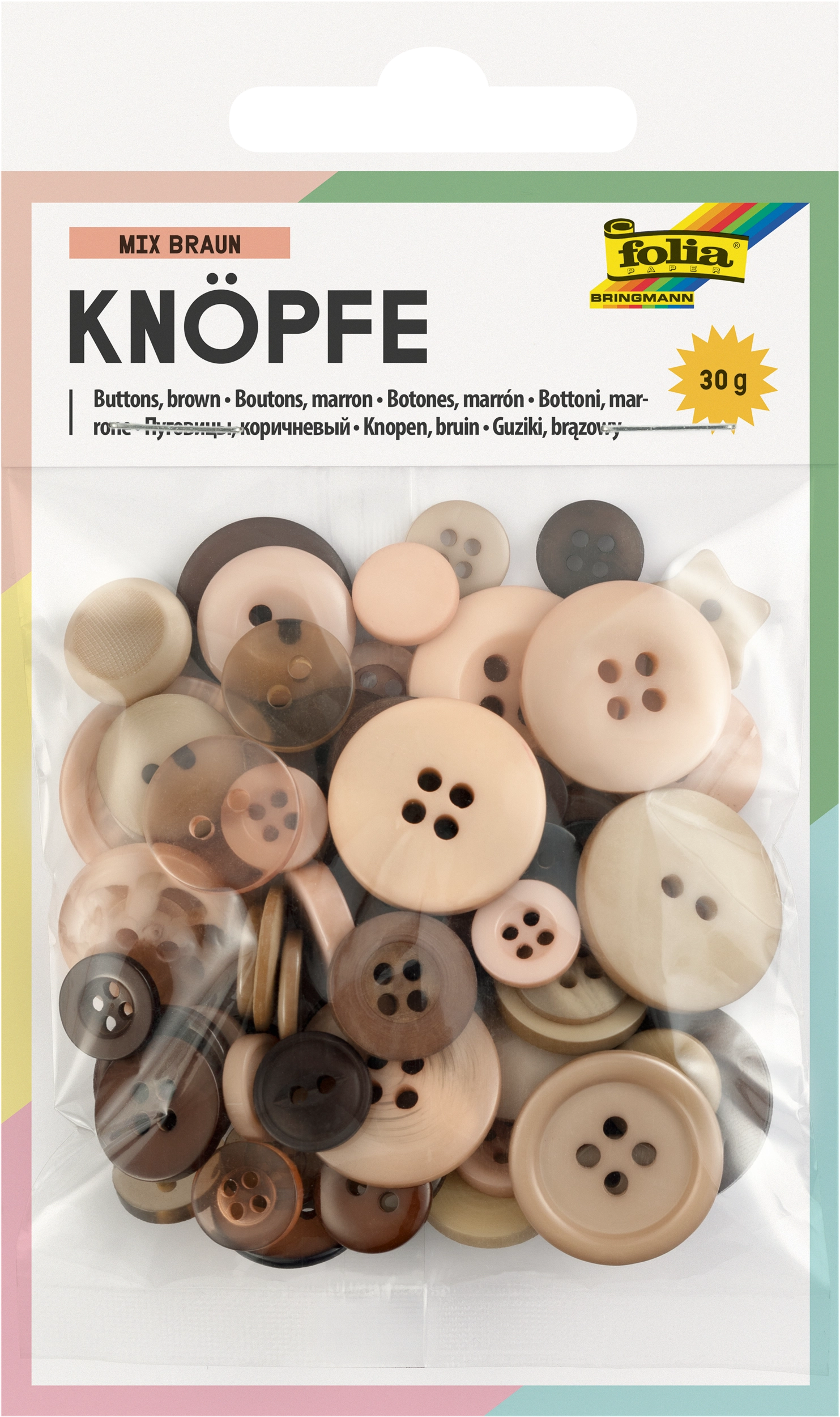 Buttons, Mix brown, 30 g