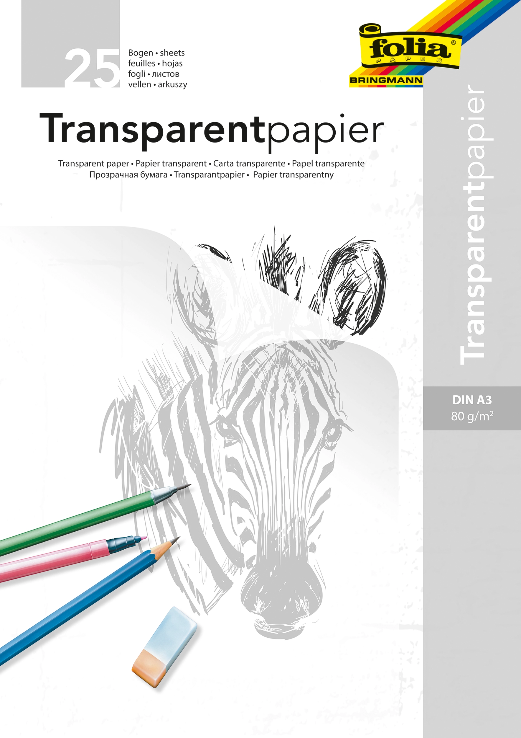Transparentpapierblock, DIN A3, 80 g/m², 25 Blatt, 1 Block