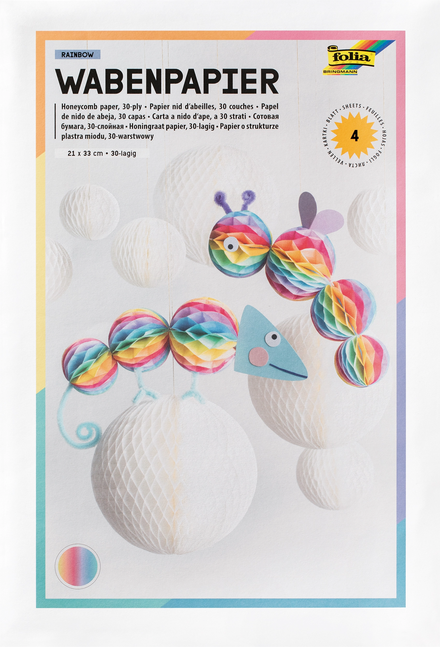 Wabenpapier, Regenbogen, 21 x 33 cm, 4 Blatt