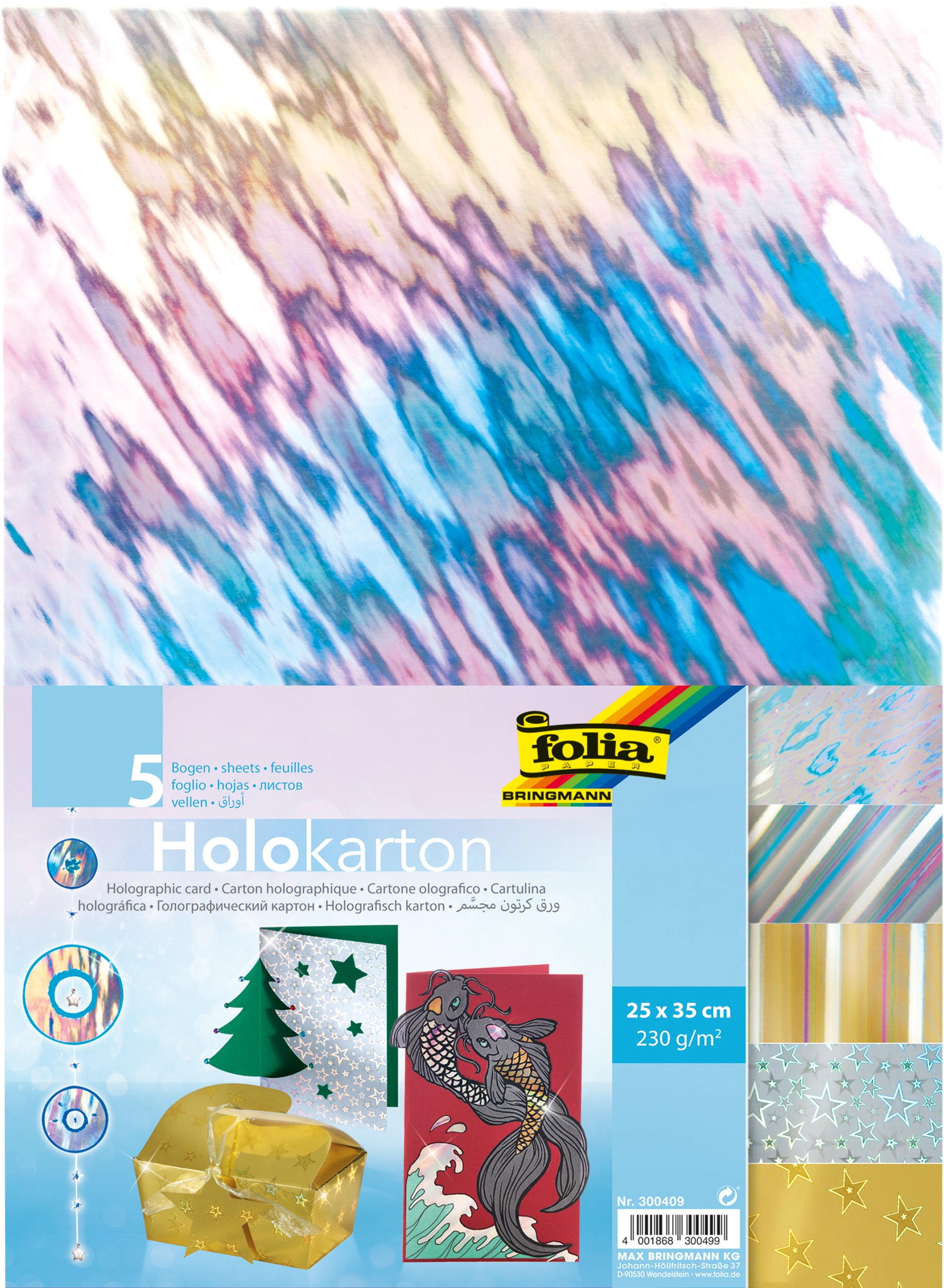Holographic Card, 5 Motifs Assorted, 23 x 33 cm, 230 g/m², 5 sheets