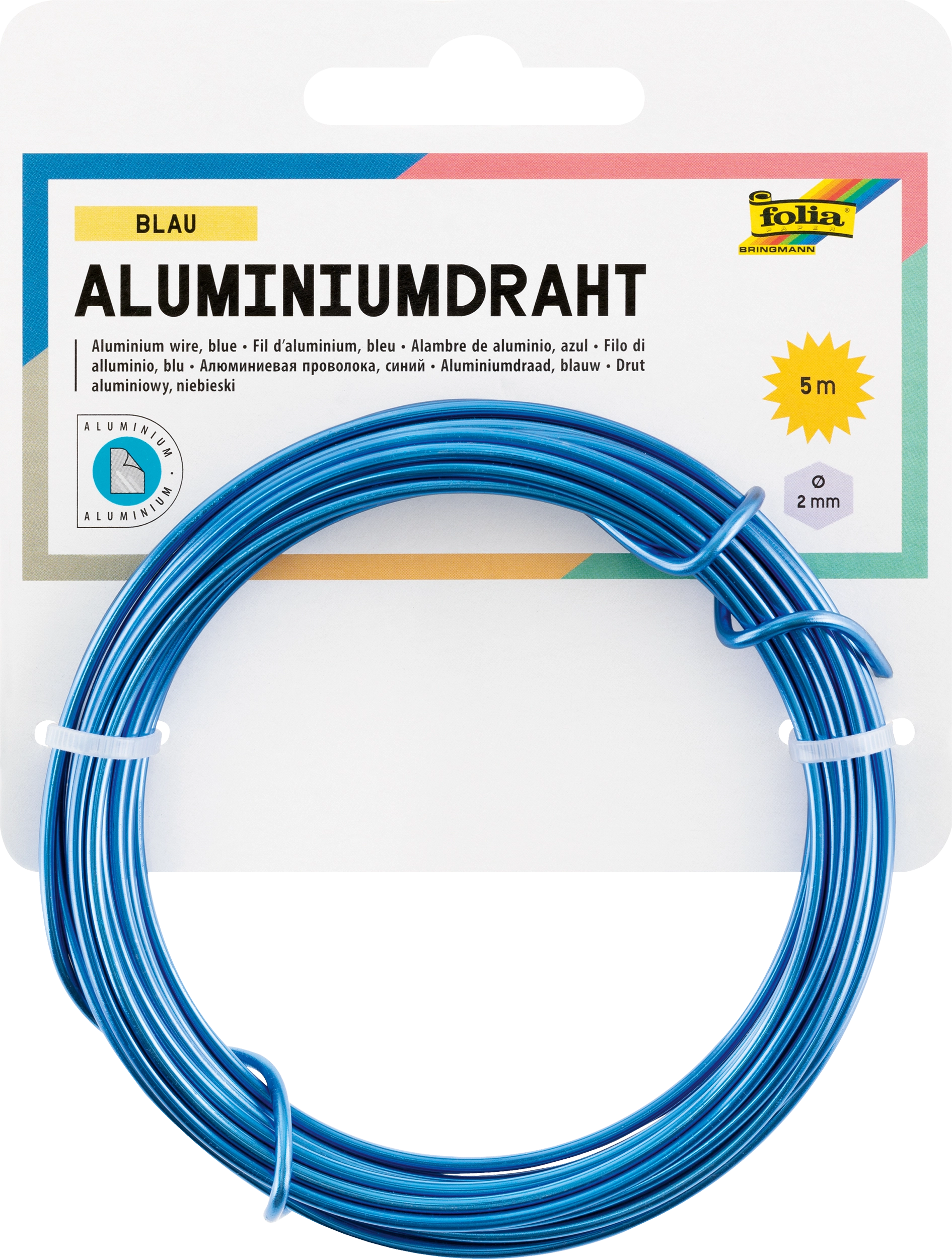 Aluminiumdraht, Blau, Ø 2 mm x 5 m, 1 Stück