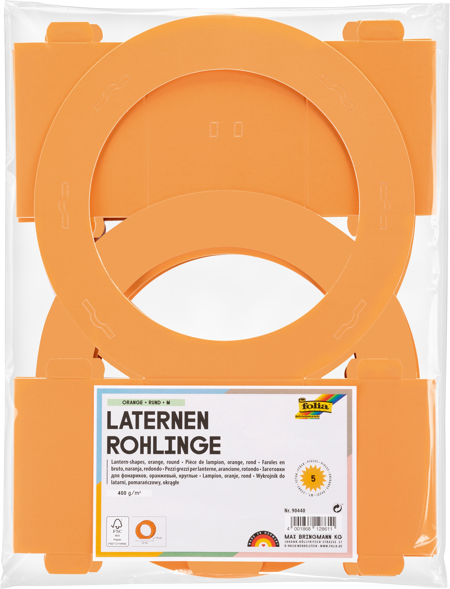 Laternen-Rohlinge, Orange, Rund, Ø 22 x 10 cm, 400 g/m², Ø 22 cm, 5 Stück