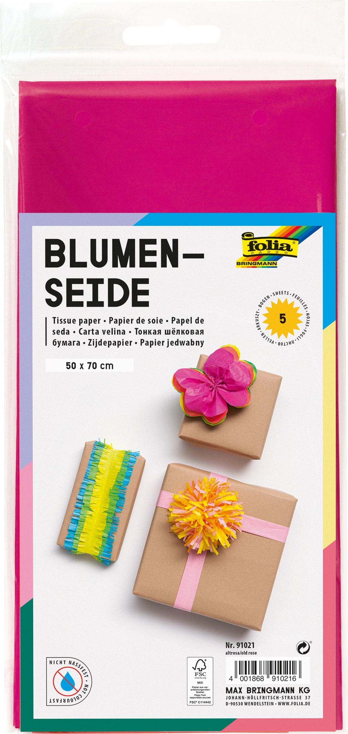 Blumenseide, Altrosa, 50 x 70 cm, 20 g/m², 5 Blatt