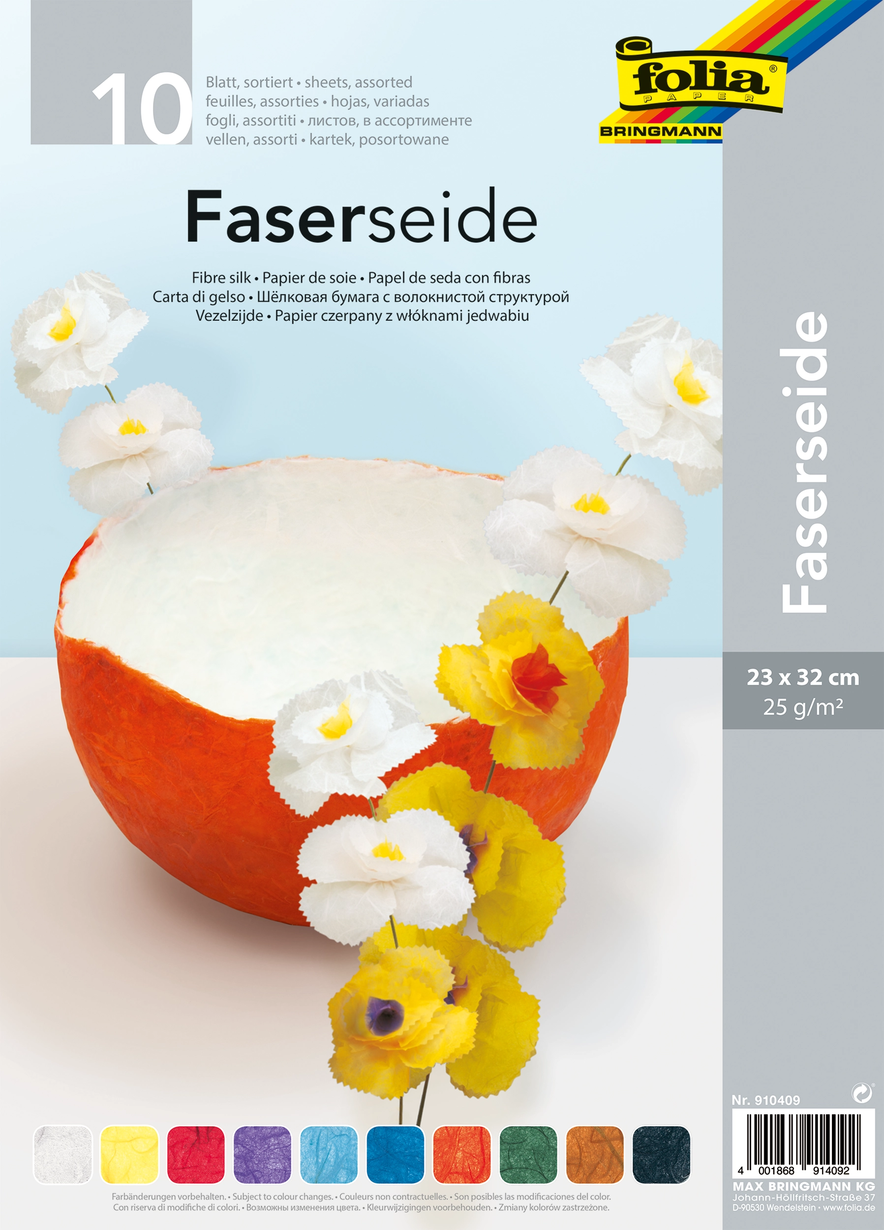 Translucent Fibre Silk, Basic Mix, 10 Colours, 23 x 32 cm, 25 g/m², 10 sheets