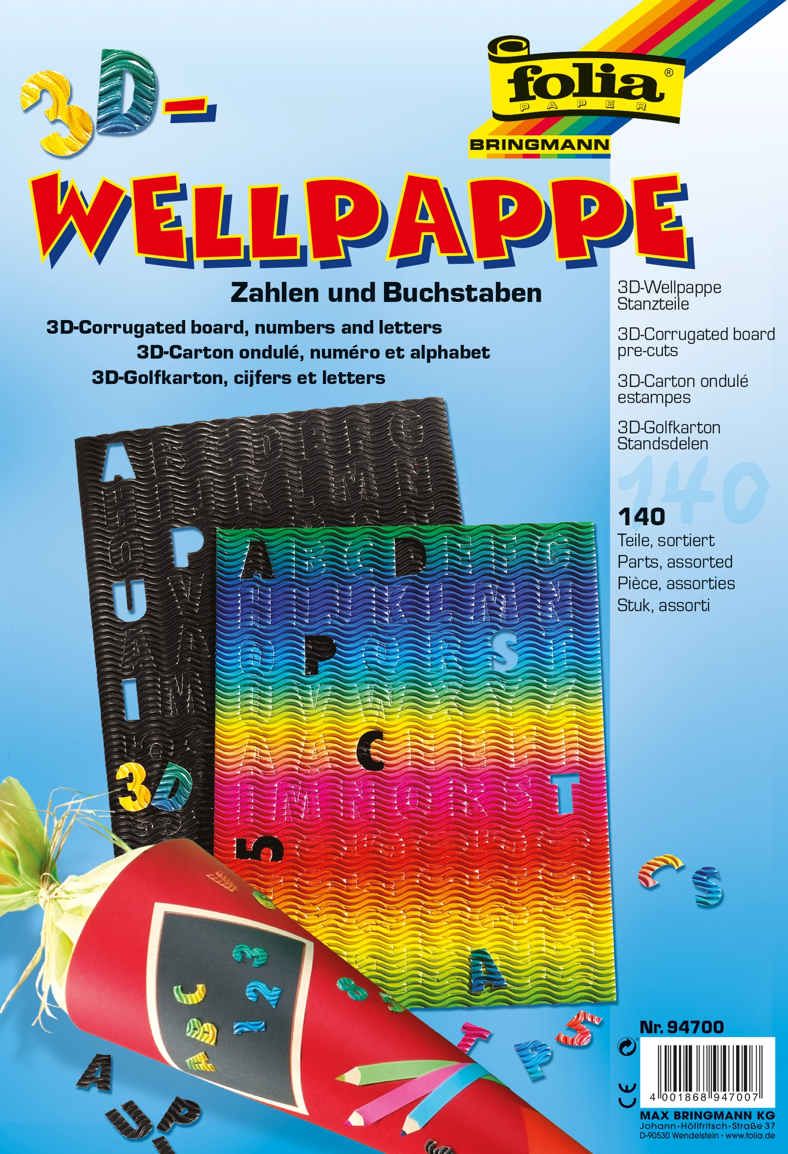 3D-Welle Stanzteile, Zahlen & Buchstaben, 22,0 x 32,5 cm, 2 Blatt