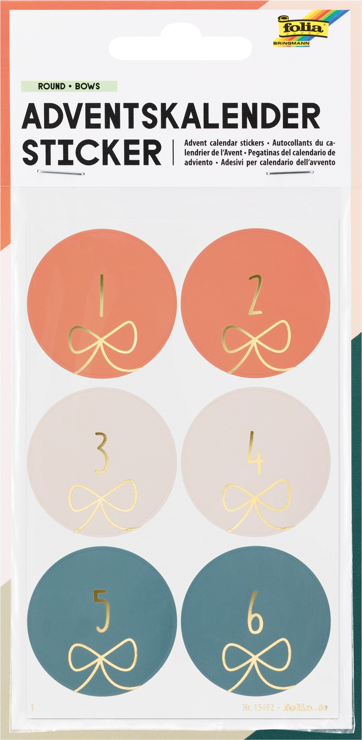 Advent Calendar Stickers, Round Bows, 24 stickers, 4 sheets