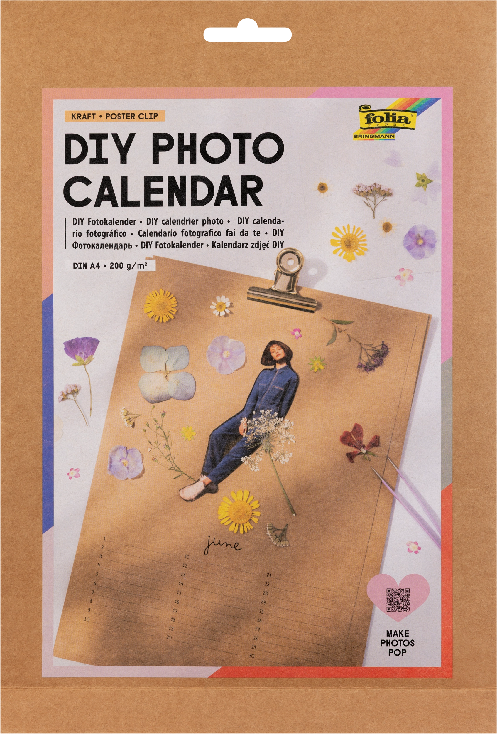 DIY Fotokalender, Kraft, mit Poster-Klammer, DIN A4, 1 Stück
