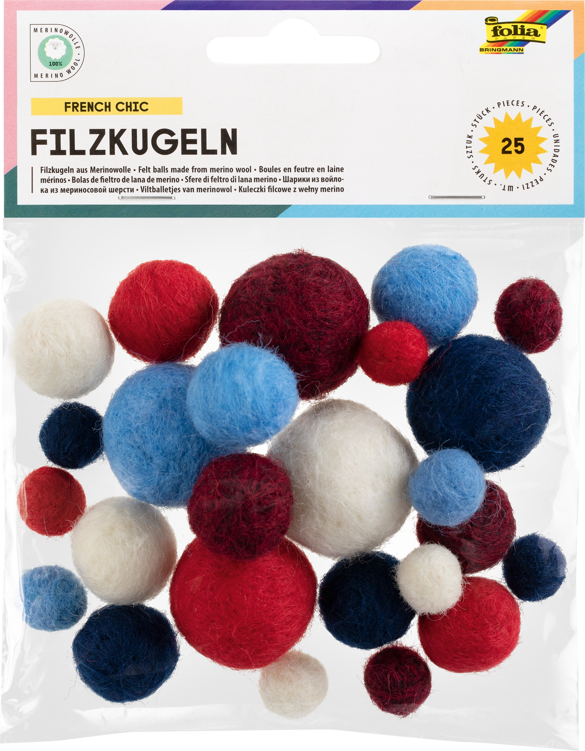 Filzkugeln , French Chic, Ø 1, 2, 3 cm, 25 Stück