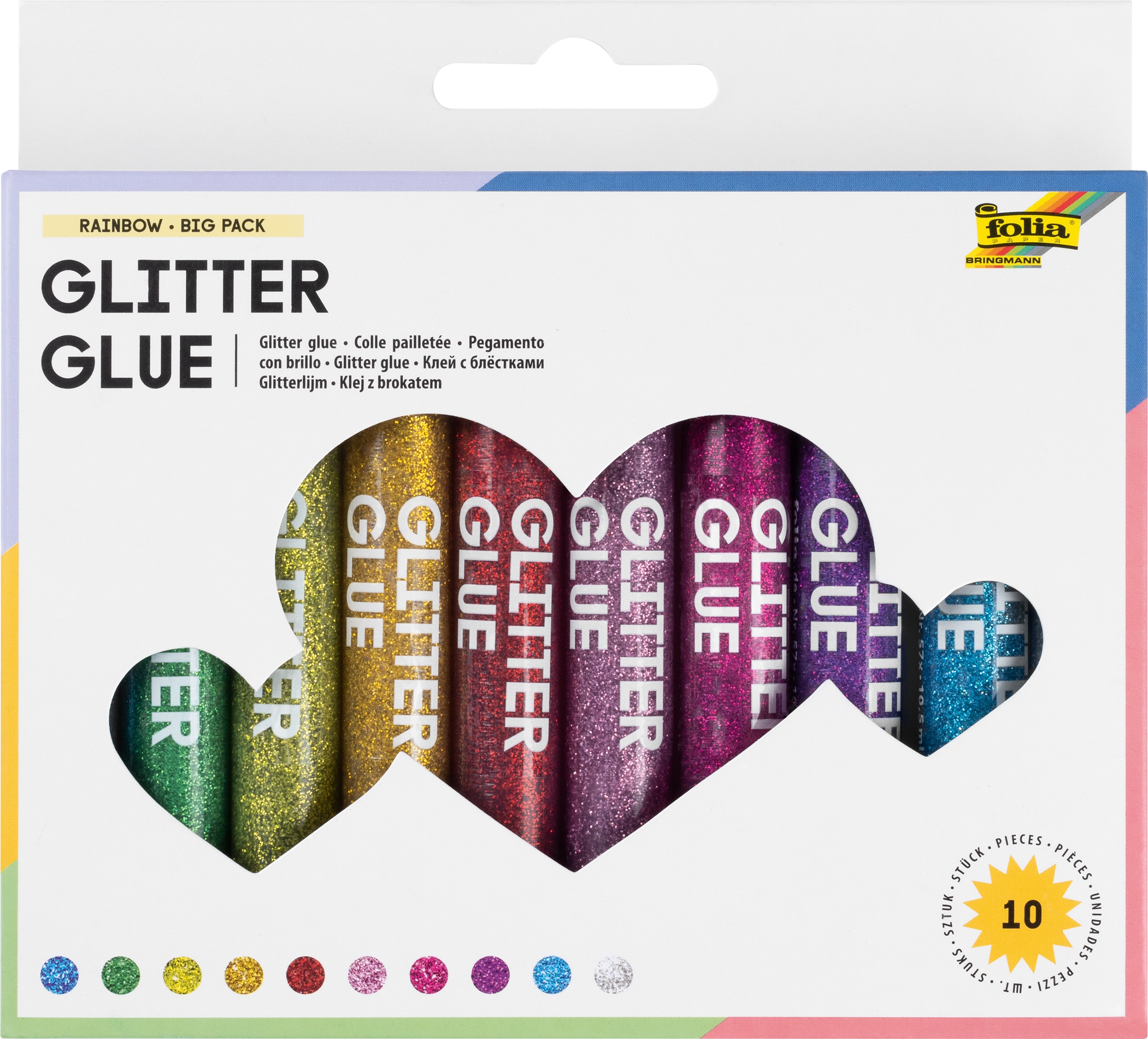 Glitter Glue, Regenbogen Big Pack, 10 Stifte