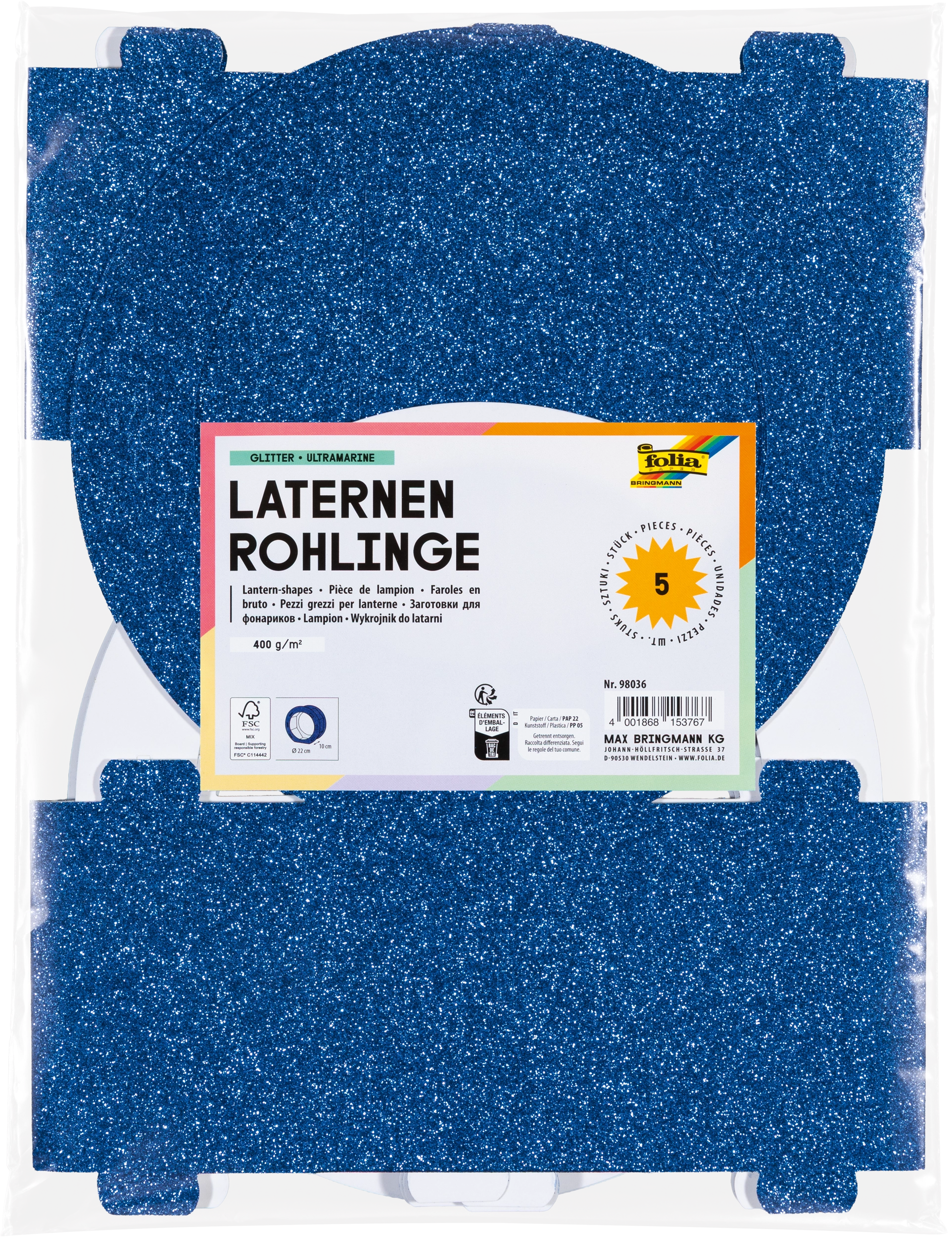 Lantern Blanks, Glitter, Ultramarine, 400 g/m², 1 piece