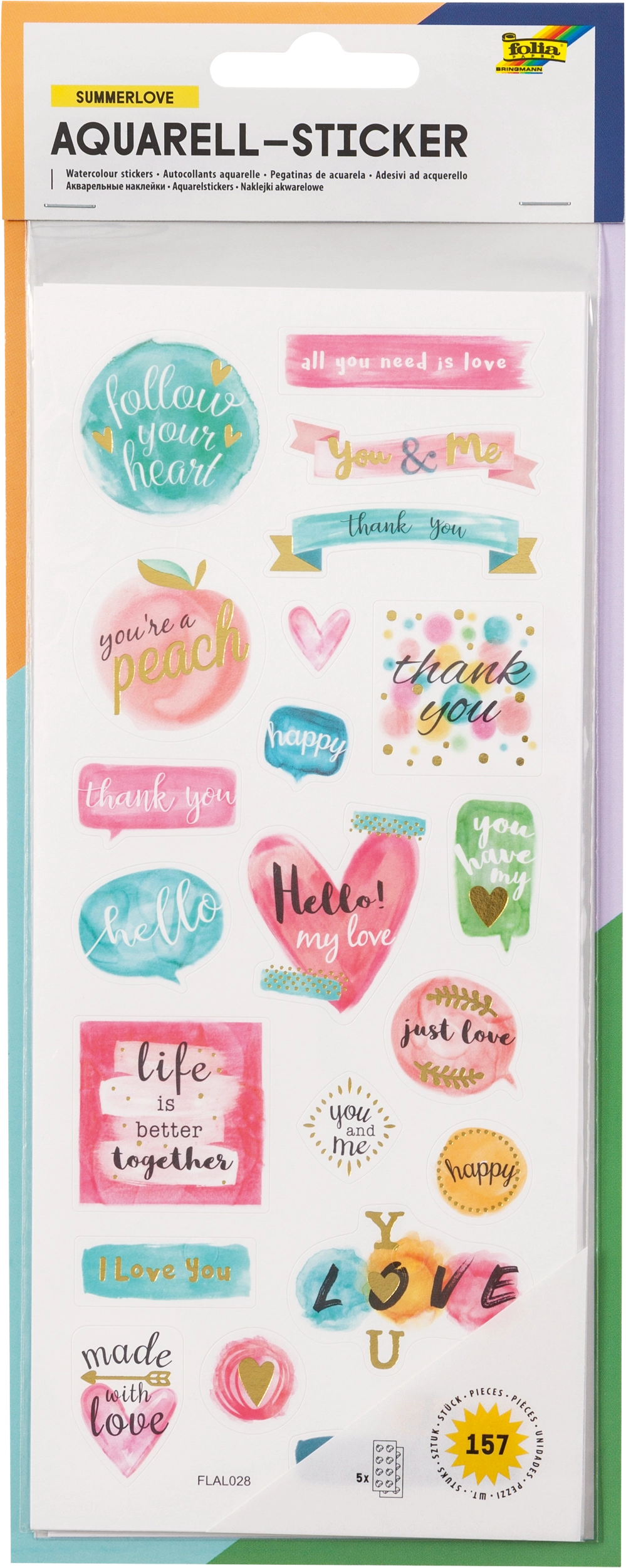 Aquarell-Sticker, Sommerliebe, 157 Sticker, 5 Blatt