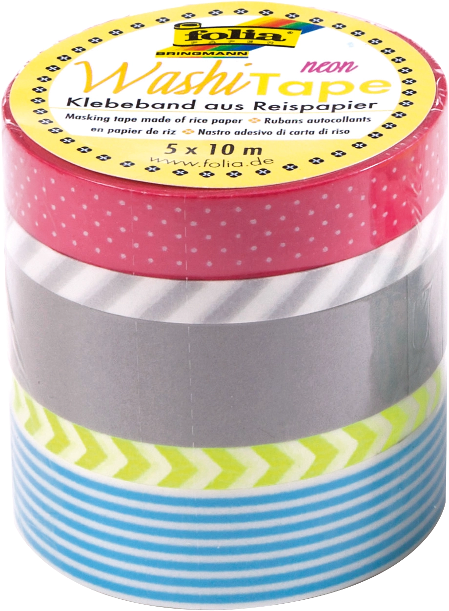 Washi Tape, Neon Gelb, 5x 10 m, 5 Rollen