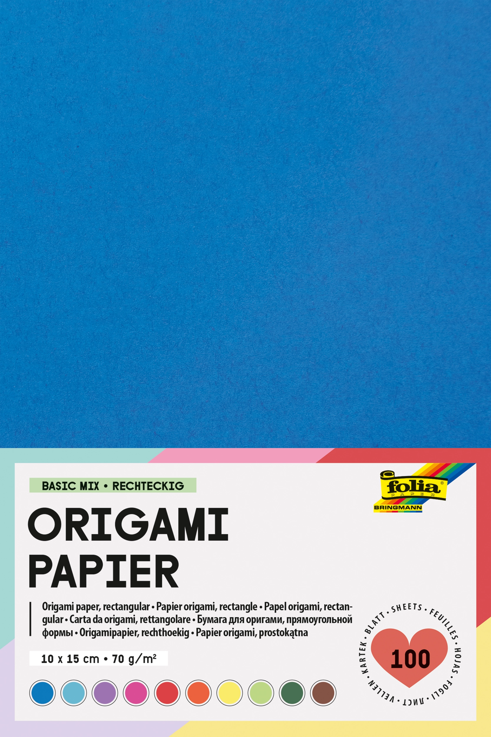 Origamipapier, Basic Mix, rechteckig, 10 x 15 cm, 70 g/m², 100 Blatt