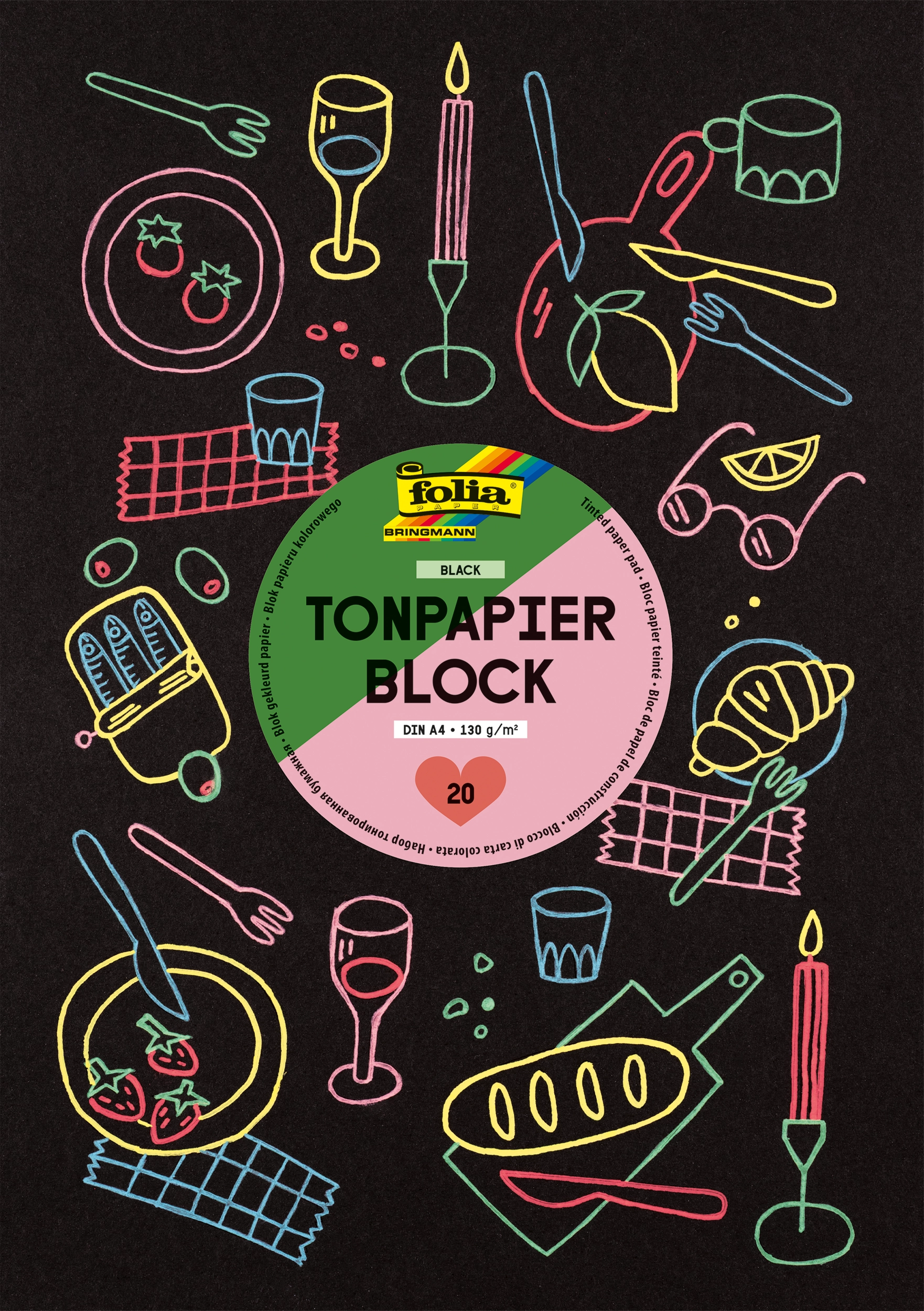 Tonbpapierblock, Black, DIN A4, 130 g/m², 20 Blatt