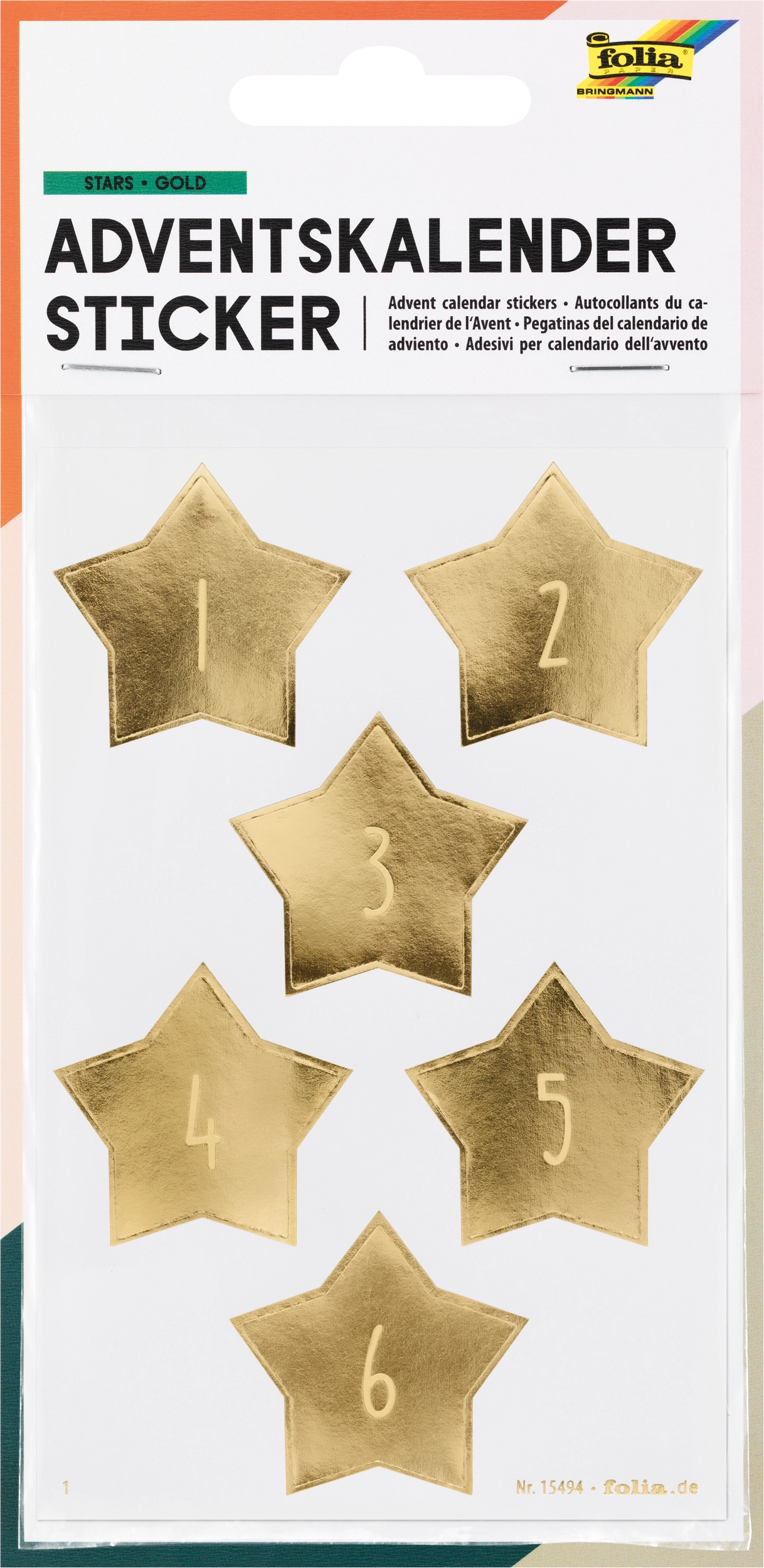 Advent Calendar Stickers, Stars Gold, 24 stickers, 4 sheets