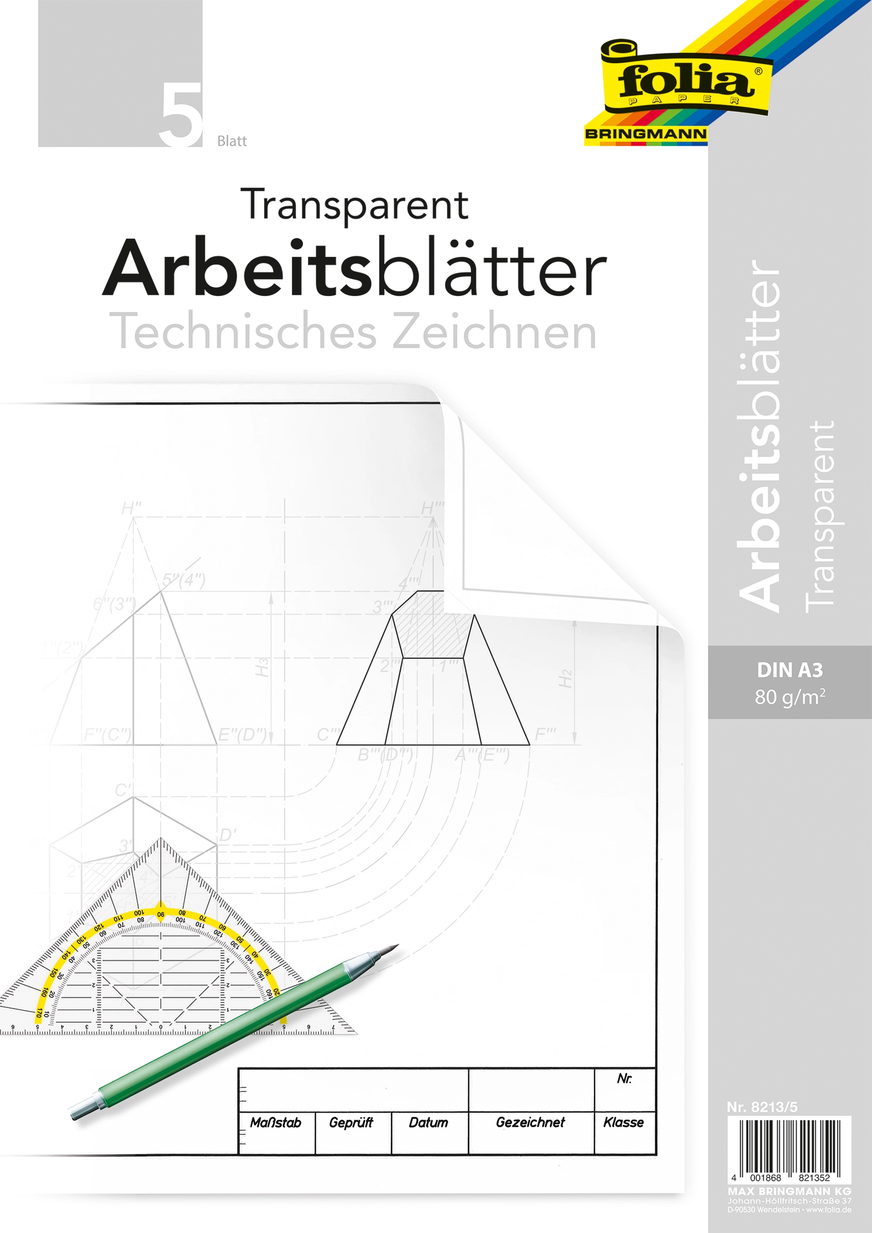 Arbeitsblätter Technisches Zeichnen, Transparent, DIN A3, 5 Blatt