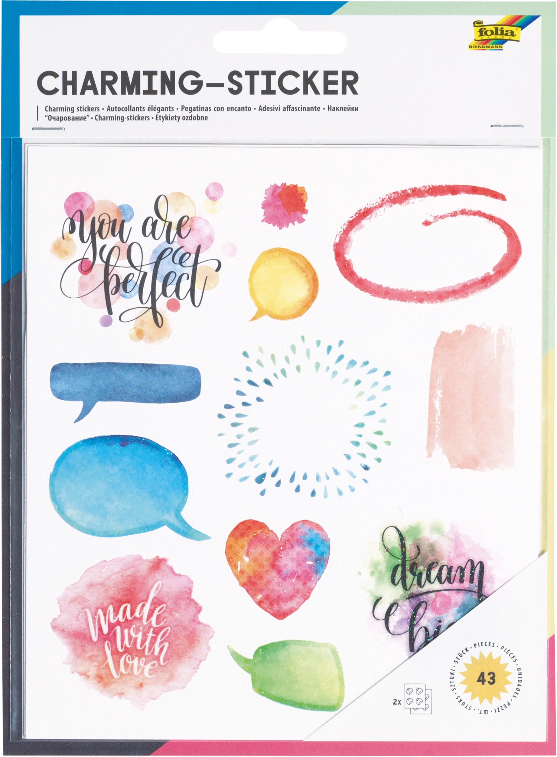 Charming-Sticker, Wasserfarben, 43 Sticker, 2 Blatt