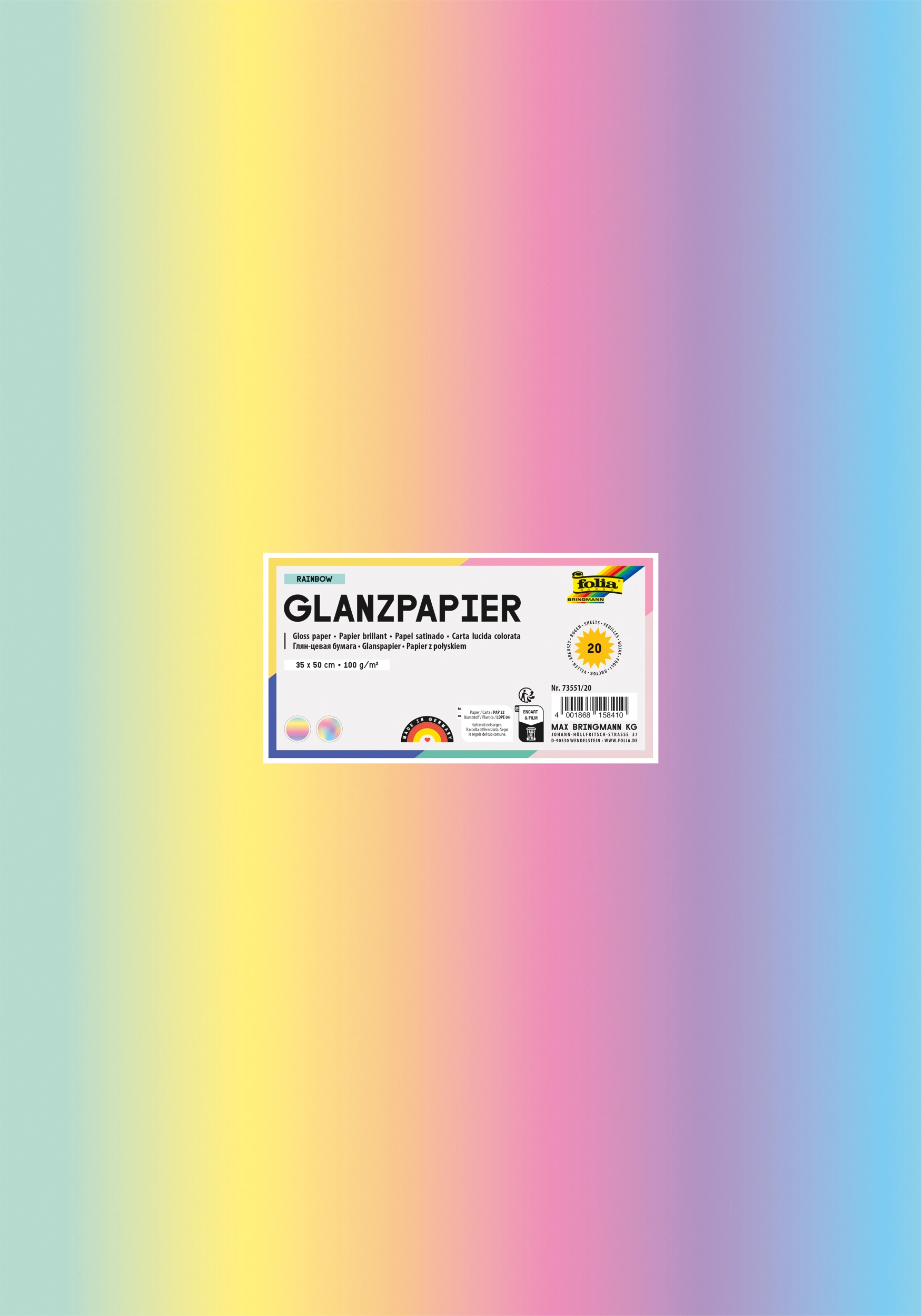 Gloss Paper, Rainbow , 35 x 50 cm, 100 g/m², 20 sheets