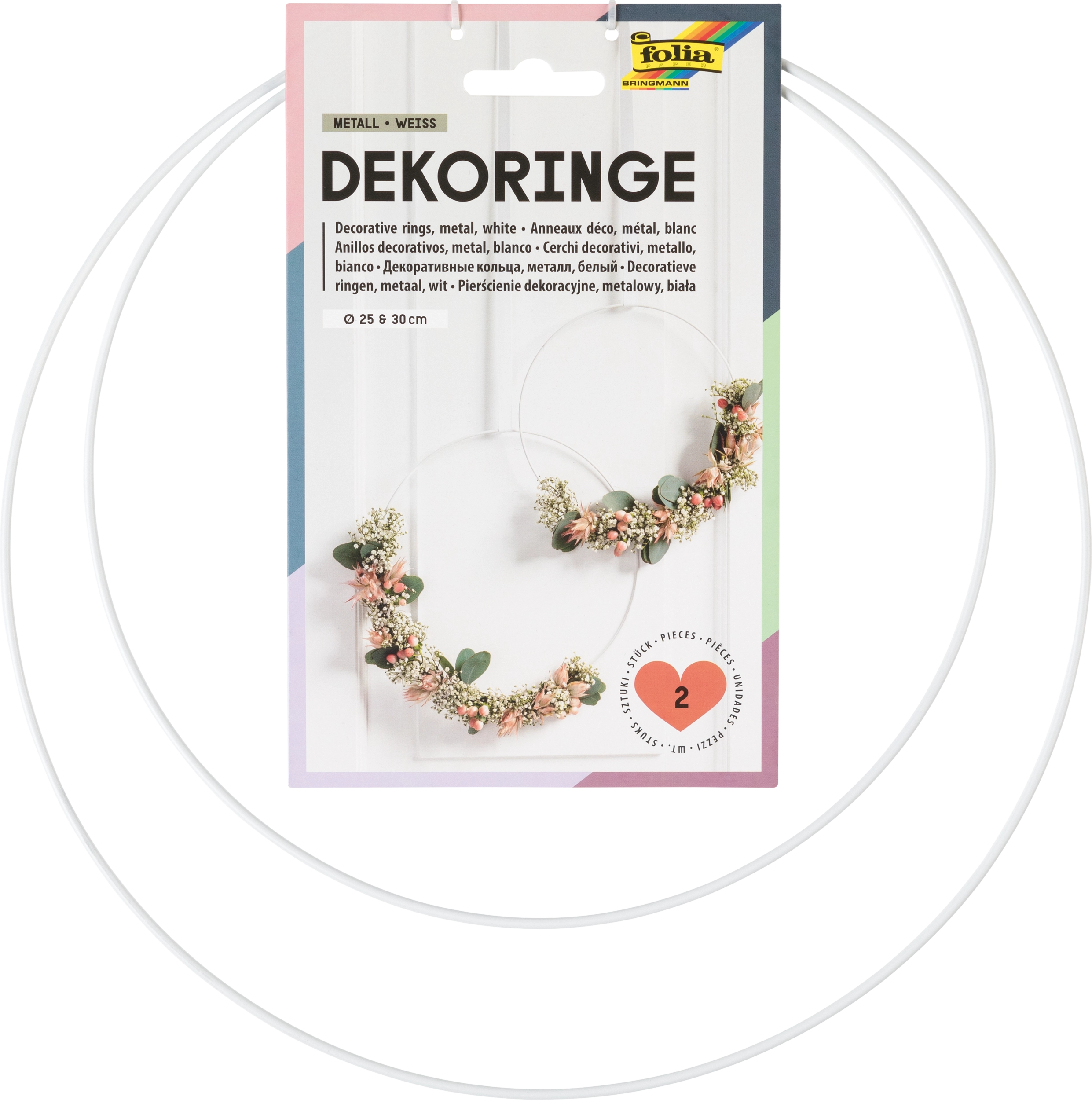 Deko-Ringe, Metall, Weiß, Ø 25 cm, Ø  30 cm, Ø 25 cm, Ø 30 cm, 2 Stück