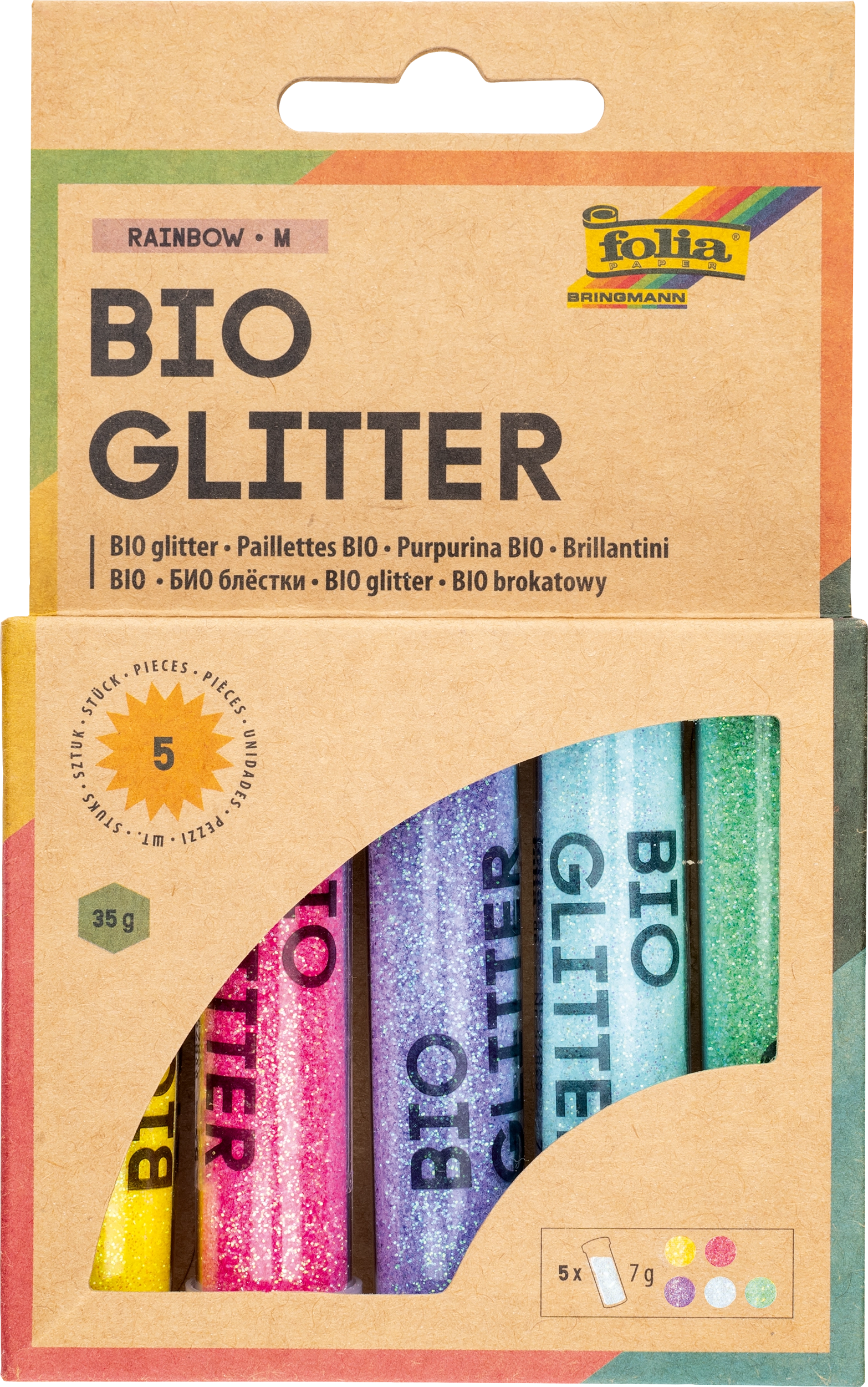 BIO Glitter Mix, Regenbogen, M, 5 x 7 g, 5 Dosen
