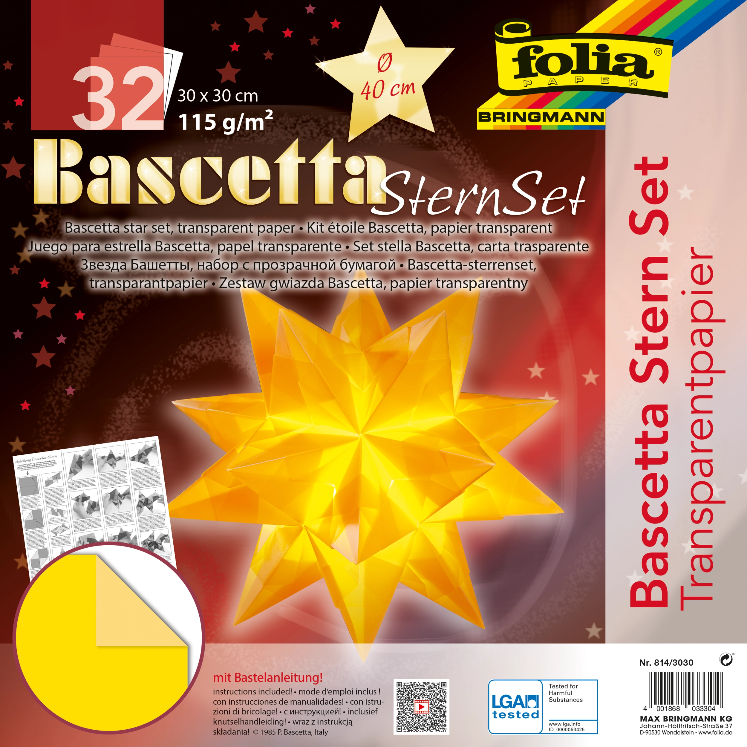 Bascetta Stern, Transparent, Gelb, 30 x 30 cm, Ø 30 cm