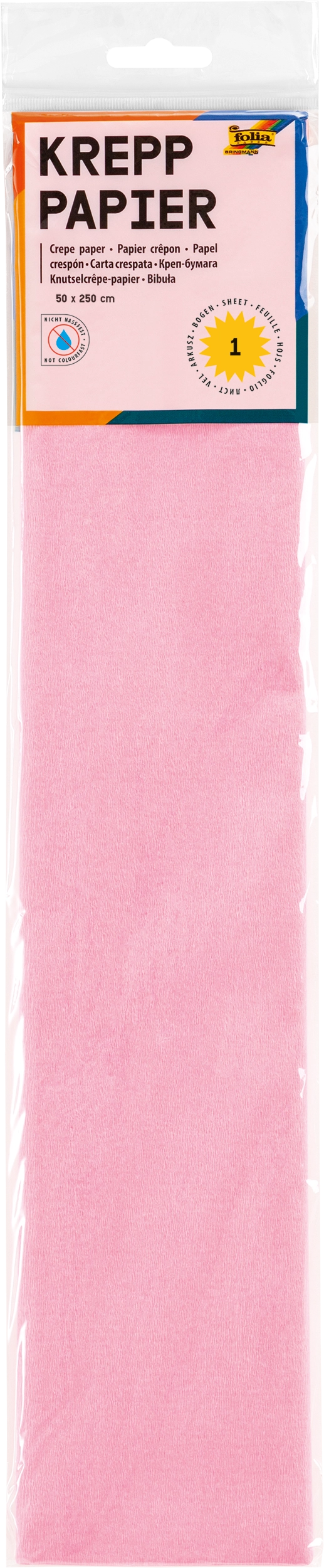 Crepe Paper, Light Pink, 50 x 250 cm, 32 g/m², 10 folded sheets