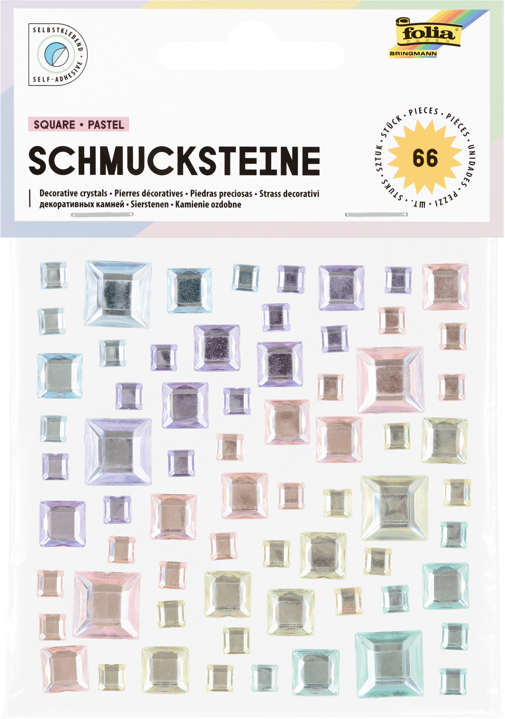 Schmucksteine, Quadrate Pastell, Ø 6, 9, 13 mm, 67 Stück