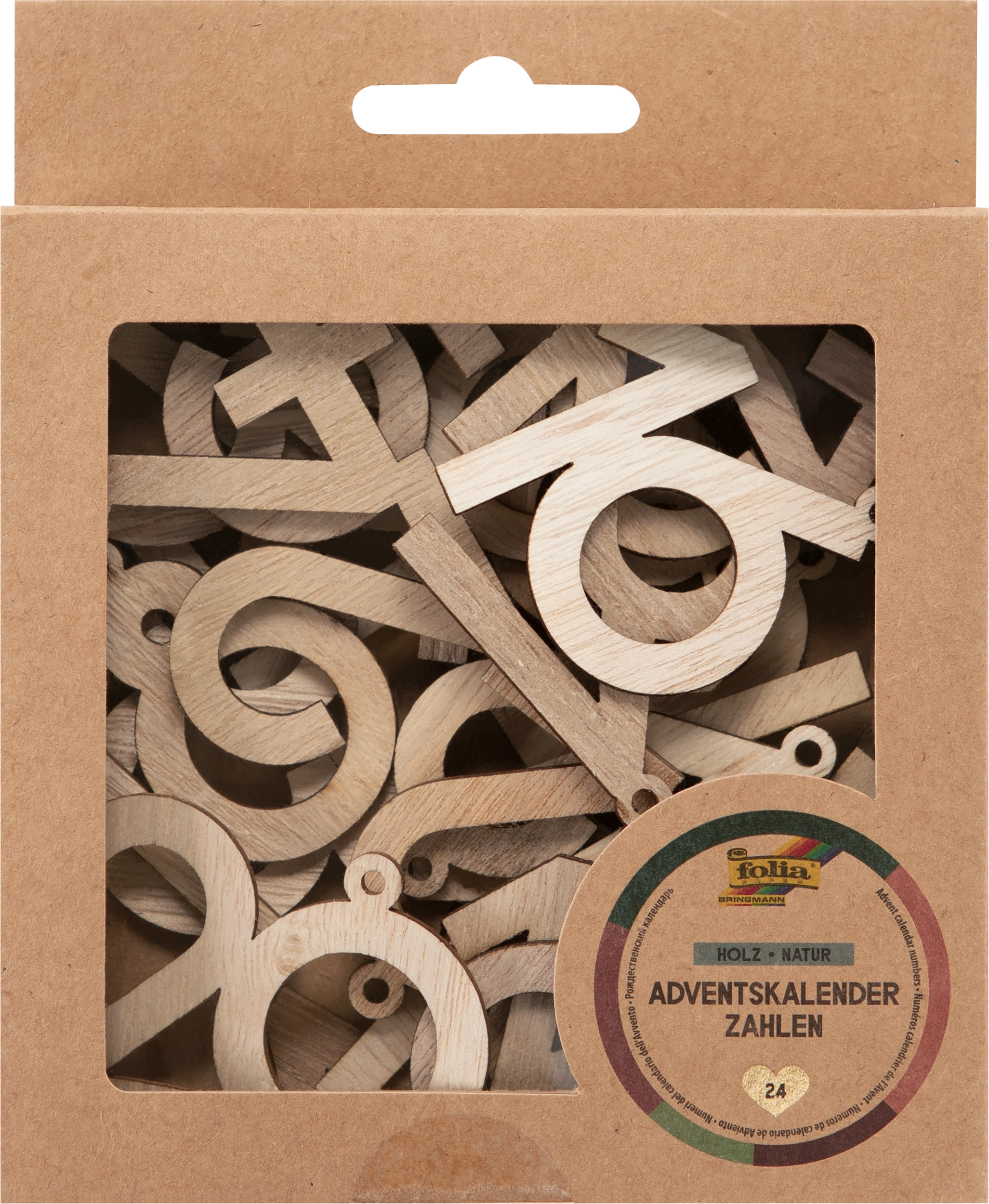 Adventskalender Zahlen, Holz, Natur, 5 cm, 24 Stück