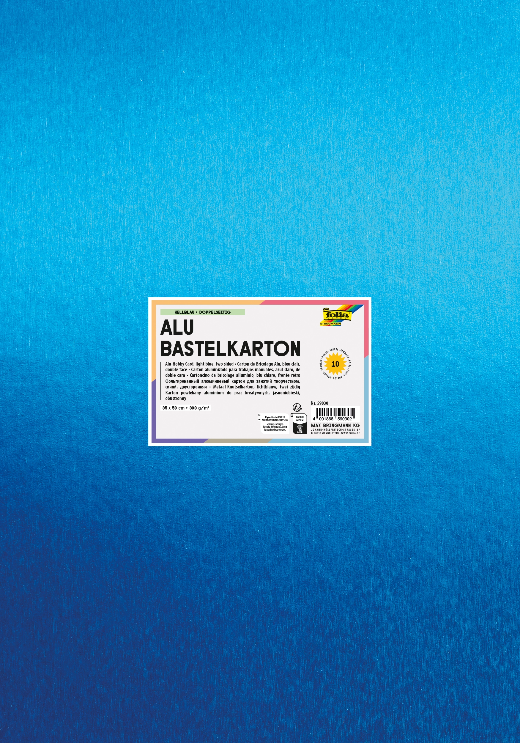 DIY Alu Bastelkarton, Hellblau, 35 x 50 cm, 10 Blatt