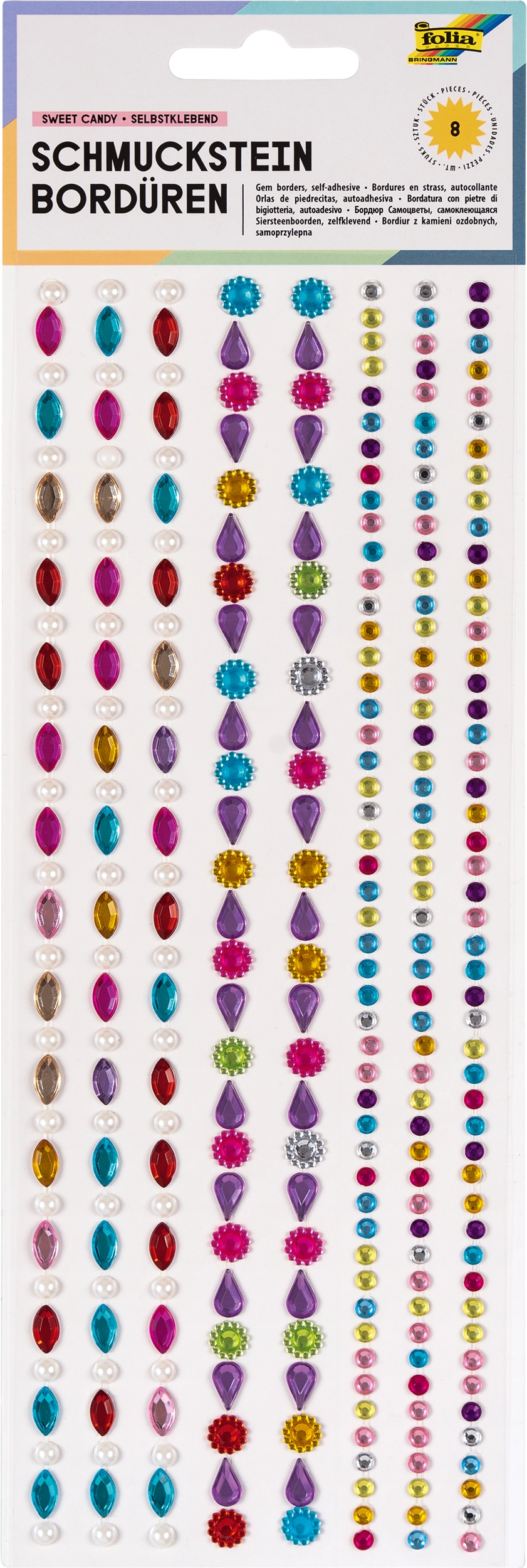 Schmucksteinbordüren, Selbstklebend, Sweet Candy, 10,5 x 26 cm, 8 Stück