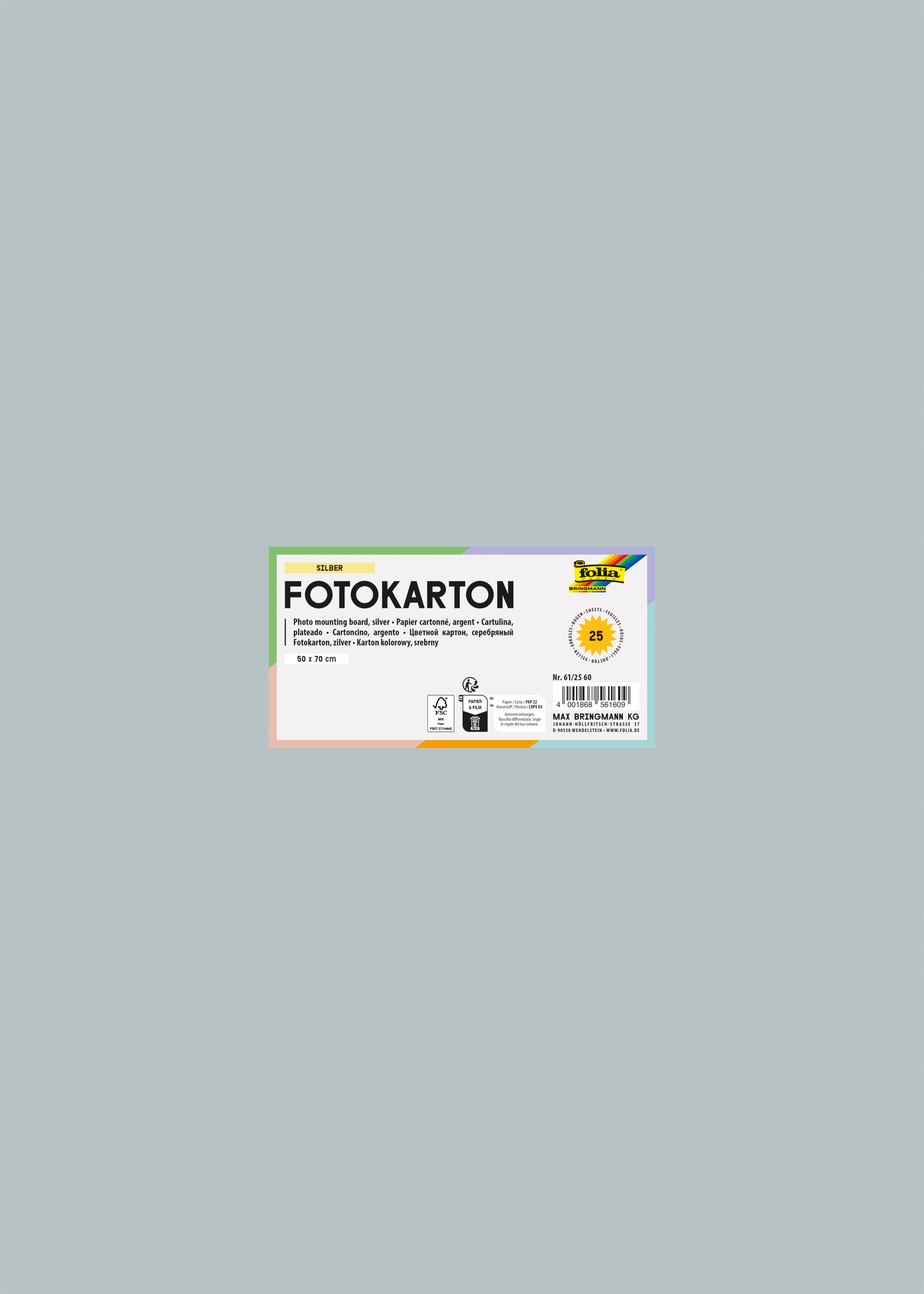 Fotokarton, Silber, 50 x 70 cm, 300 g/m², 25 Blatt