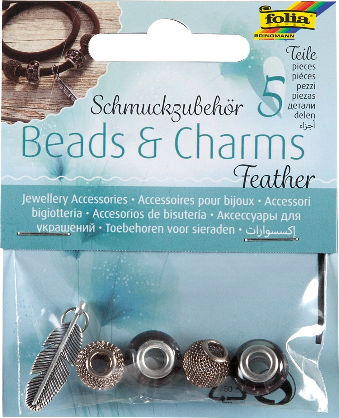 Charms, Feather, 5 Stück