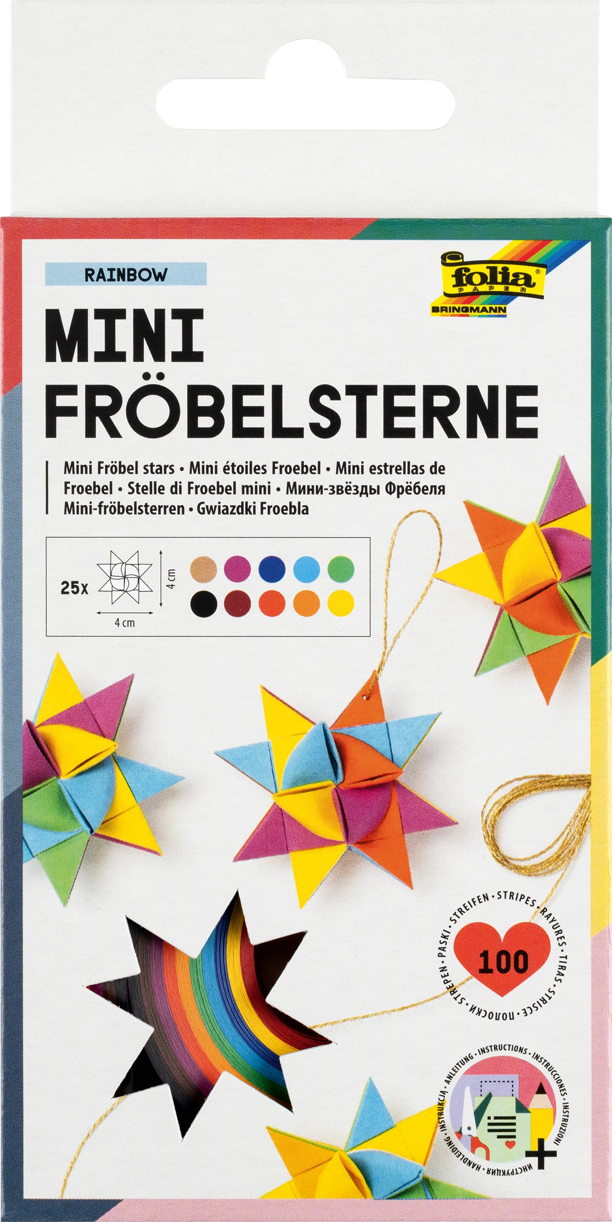 Mini Fröbel Stars, Rainbow, 130 g/m², 100 strips