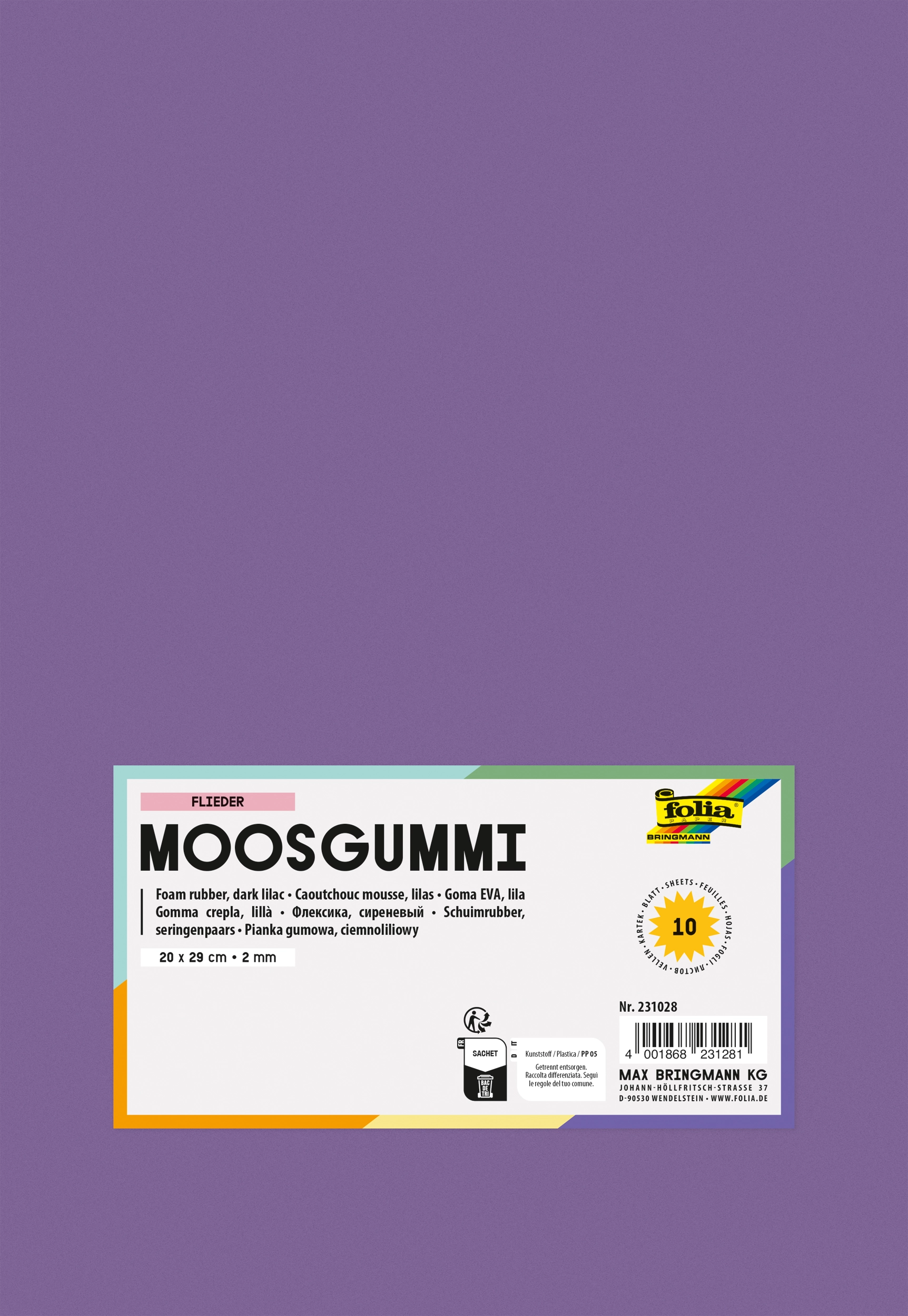 Moosgummi, Flieder, 20 x 29 cm, 10 Blatt