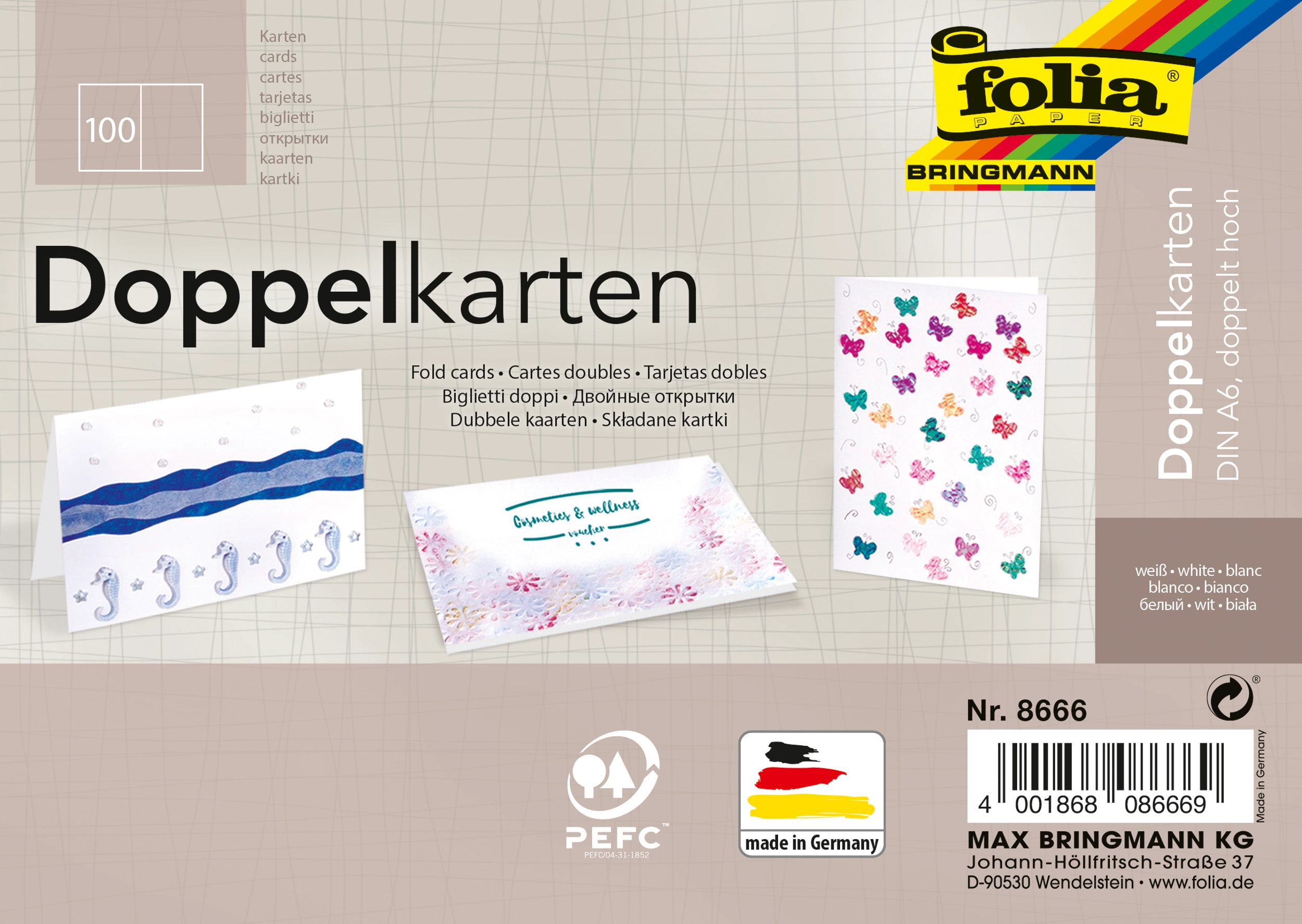 Klappkarten, Weiß, DIN A6, Hochformat, 190 g/m², 100 Stück