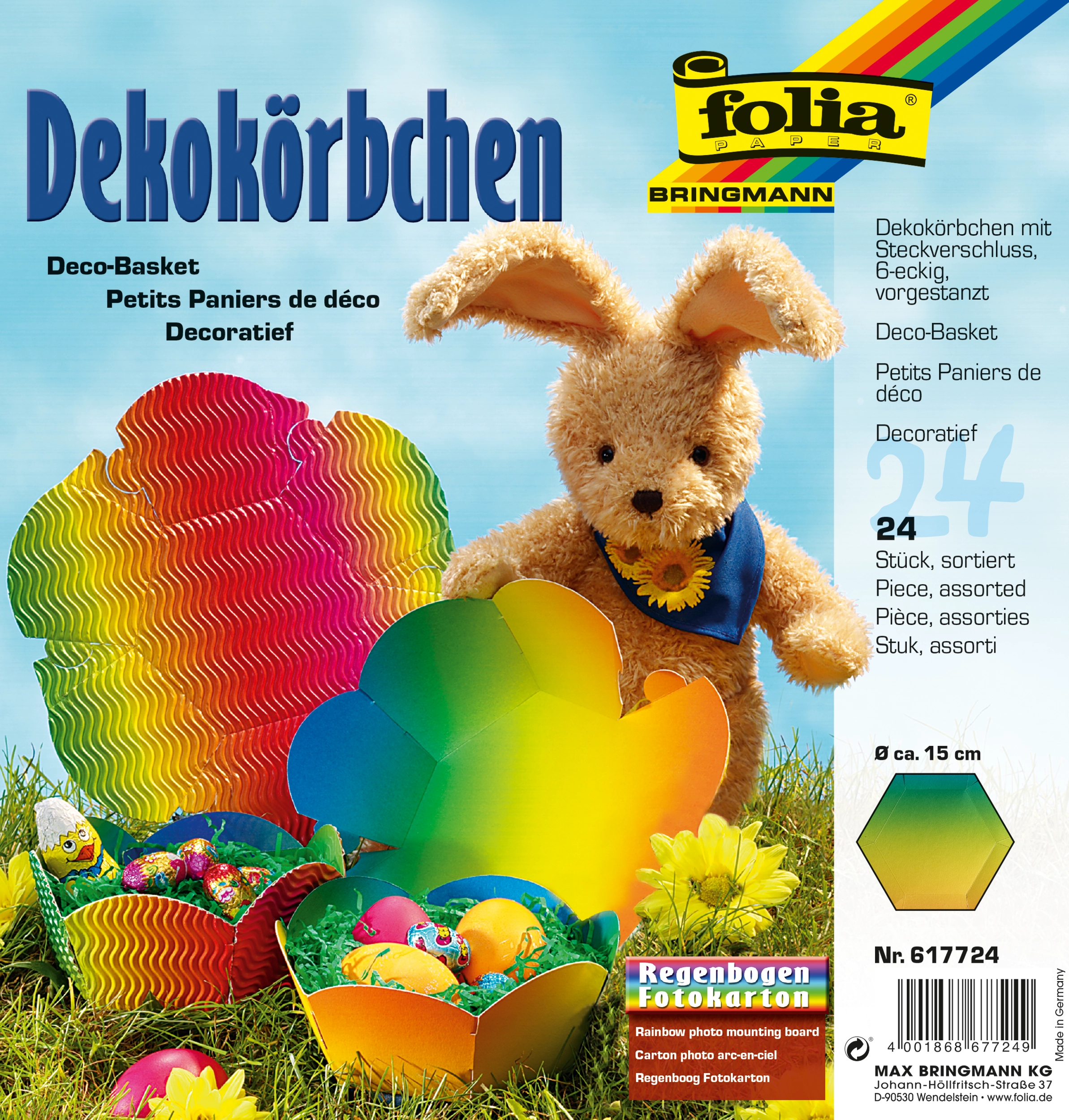 Dekokörbchen, Regenbogen, Ø 15 cm, 24 Stück