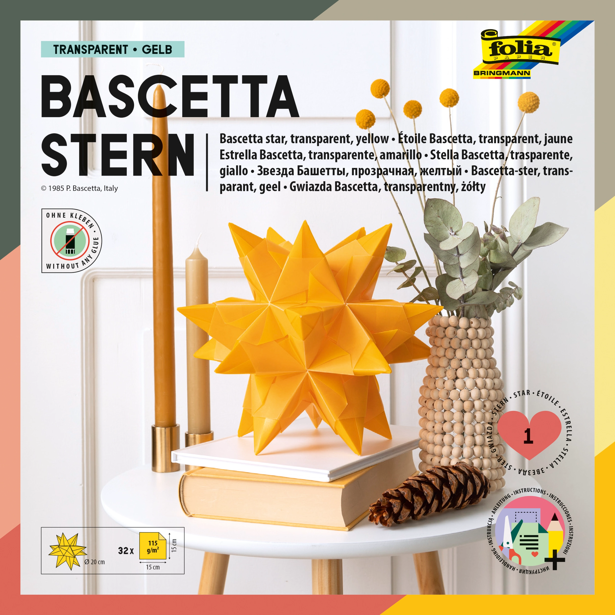 Bascetta Stern, Transparent, Gelb, 15 x 15 cm, Ø 15 cm