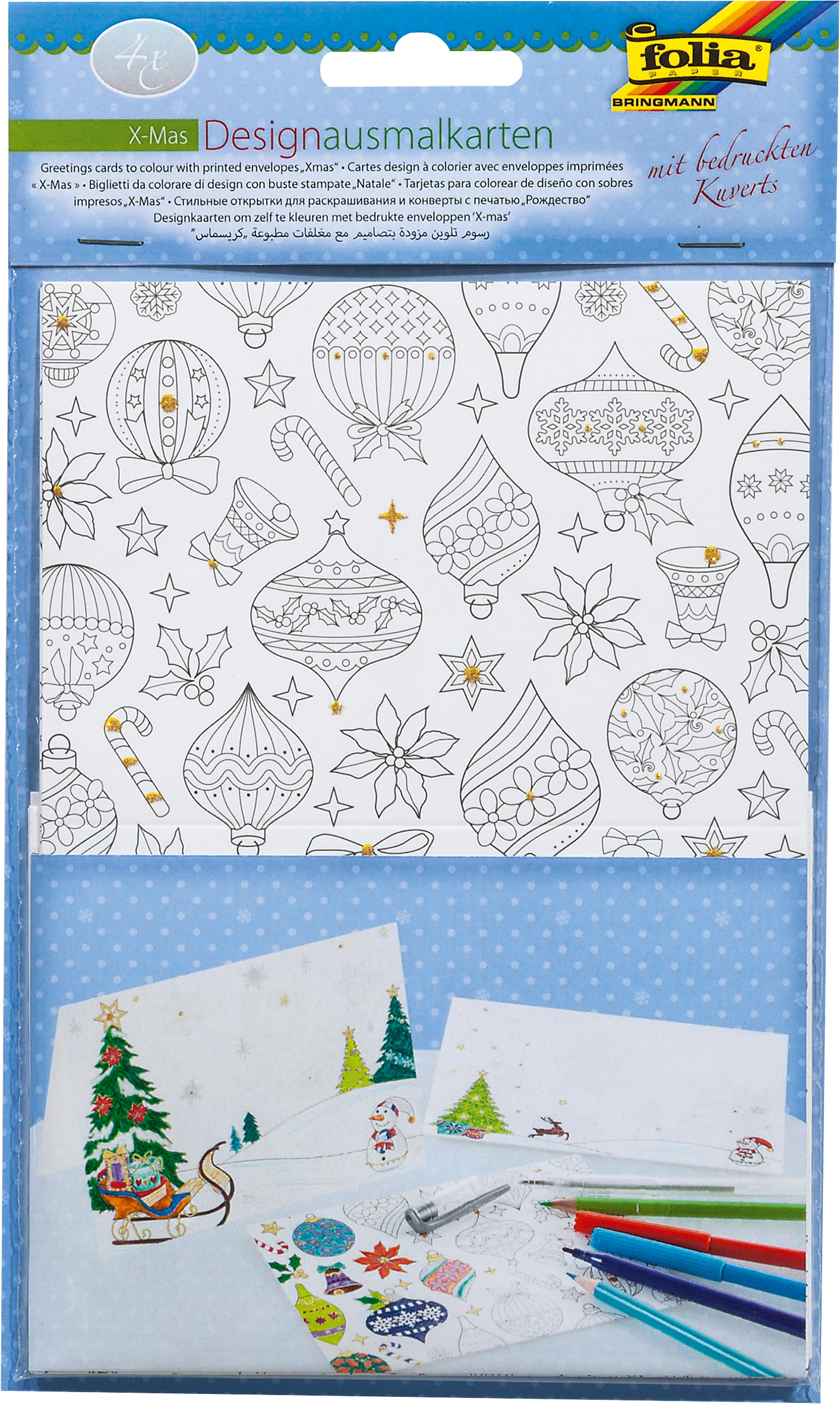 Designausmalkarten, X-Mas, DIN A6, 100 g/m², 220 g/m², 4 Stück