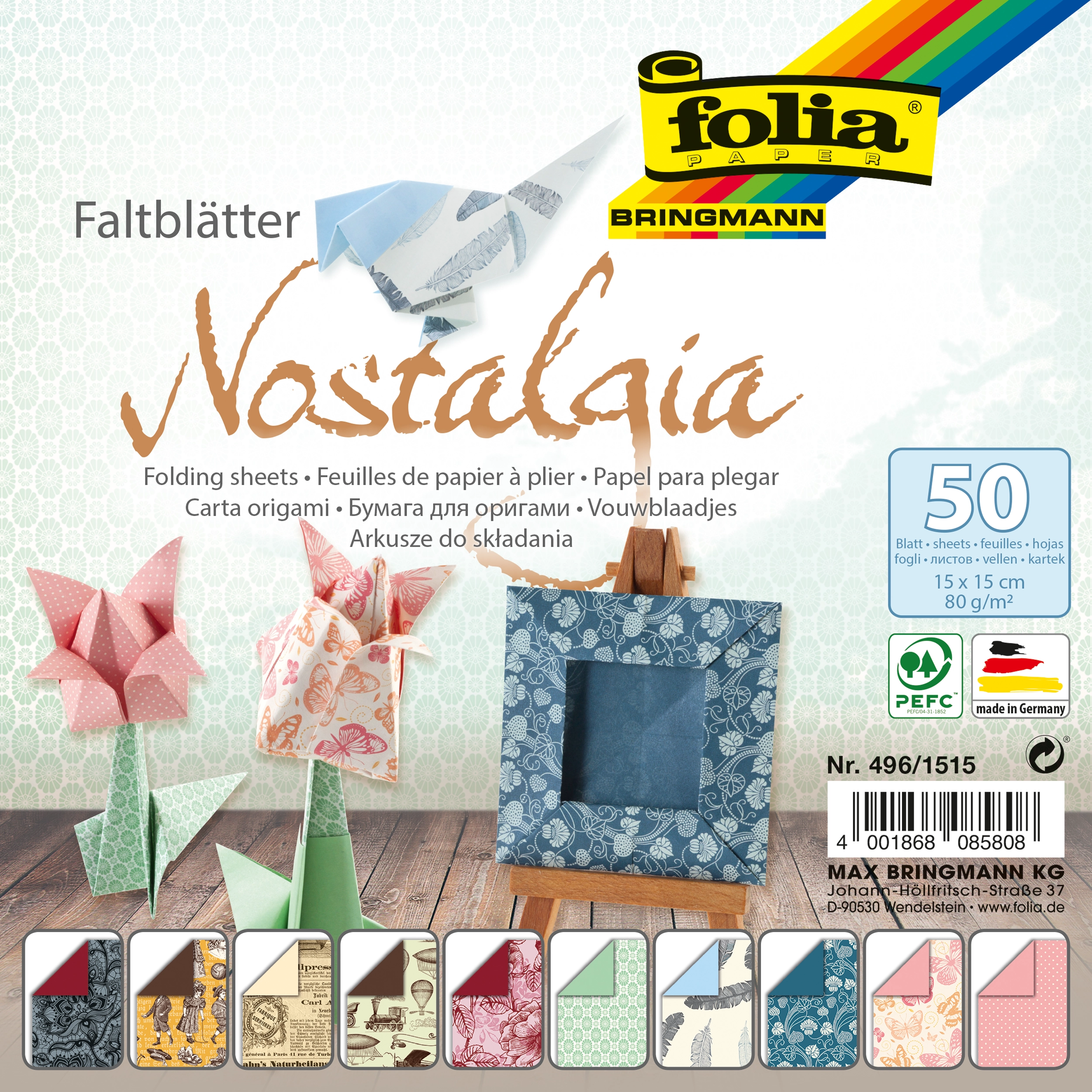 Origamipapier mit Motiv, Nostalgia, 15 x 15 cm, 80 g/m², 50 Blatt