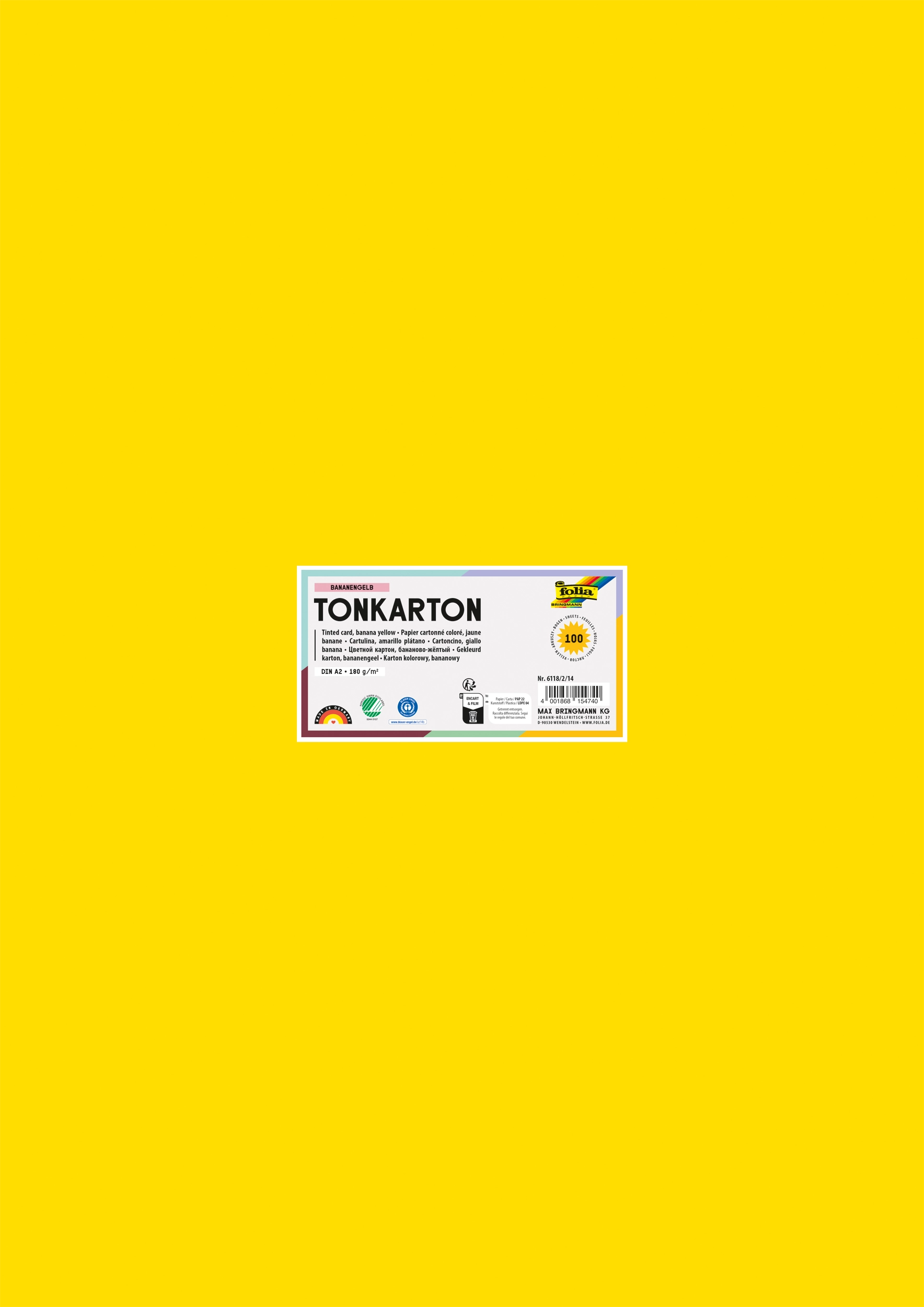 Tinted Card, Banana Yellow, DIN A2, 180 g/m², 100 sheets