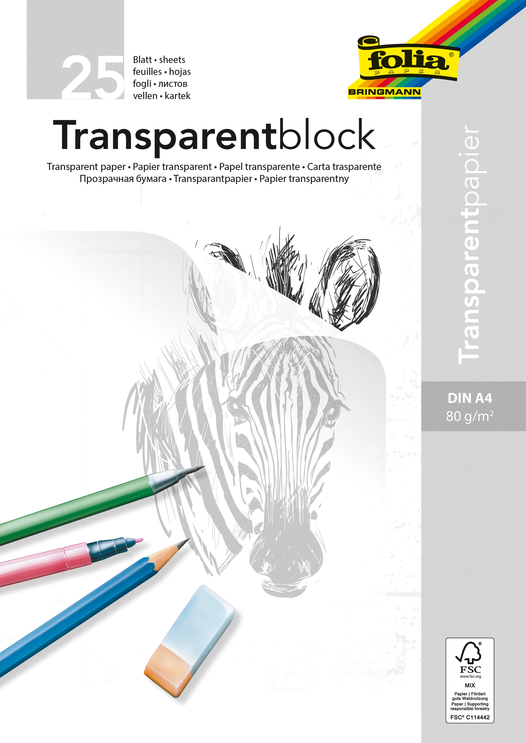 Transparentpapierblock, DIN A4, 80 g/m², 25 Blatt, 1 Block
