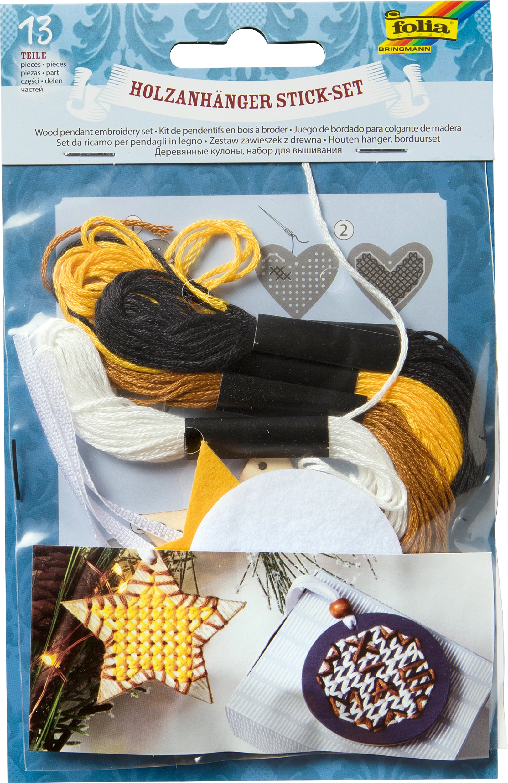 Holzanhänger Stick-Set, Basic, 13 Teile