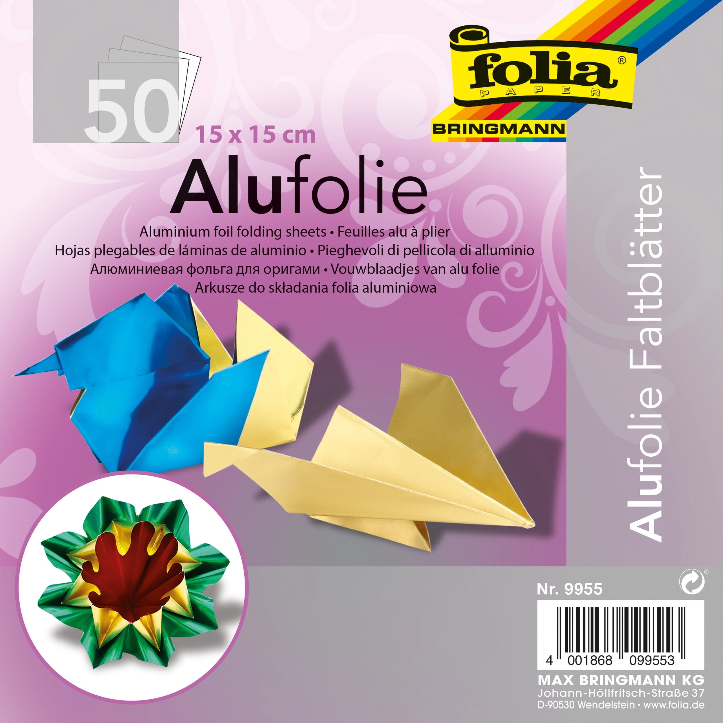 Origami Alufolie, Basic Mix, 15 x 15 cm, 50 Blatt, 1 Pack