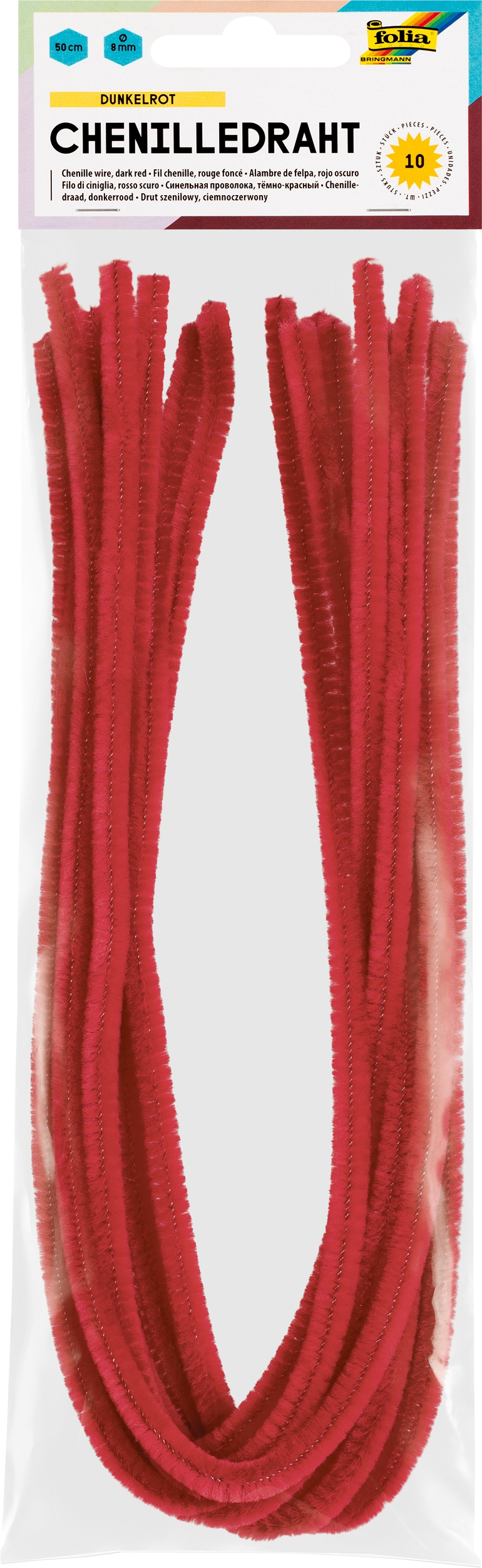 Chenille Wire, Dark Red, Ø 8 mm, 50 cm, 10 pieces