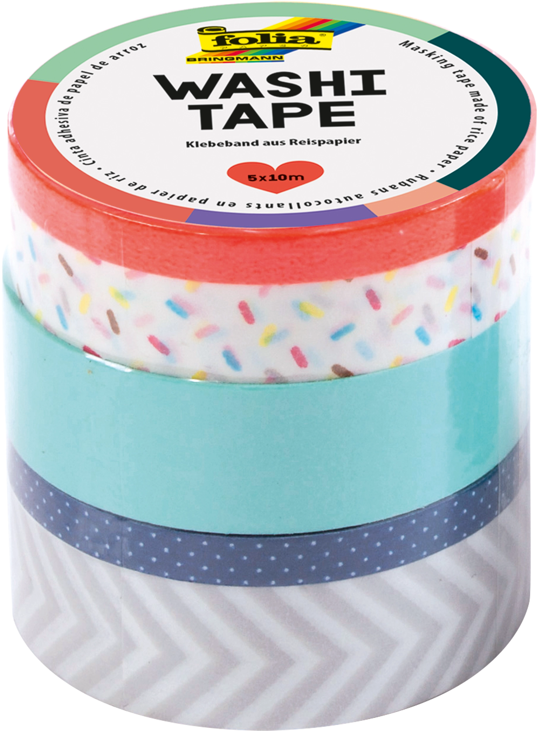 Washi Tape, Neon Orange, 5x 10 m, 5 Rollen