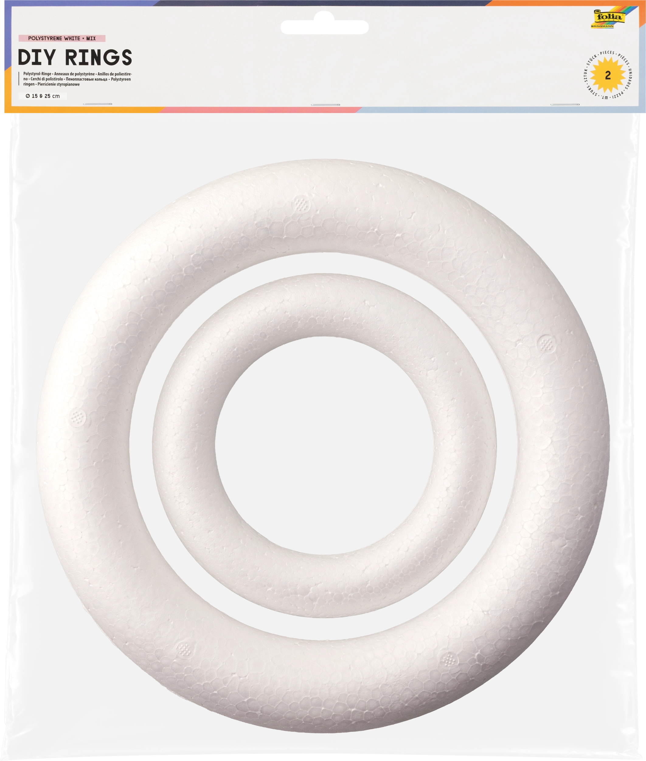 DIY Ringe, Polystyrol Weiß, 2 Größen sortiert, 2 Stück